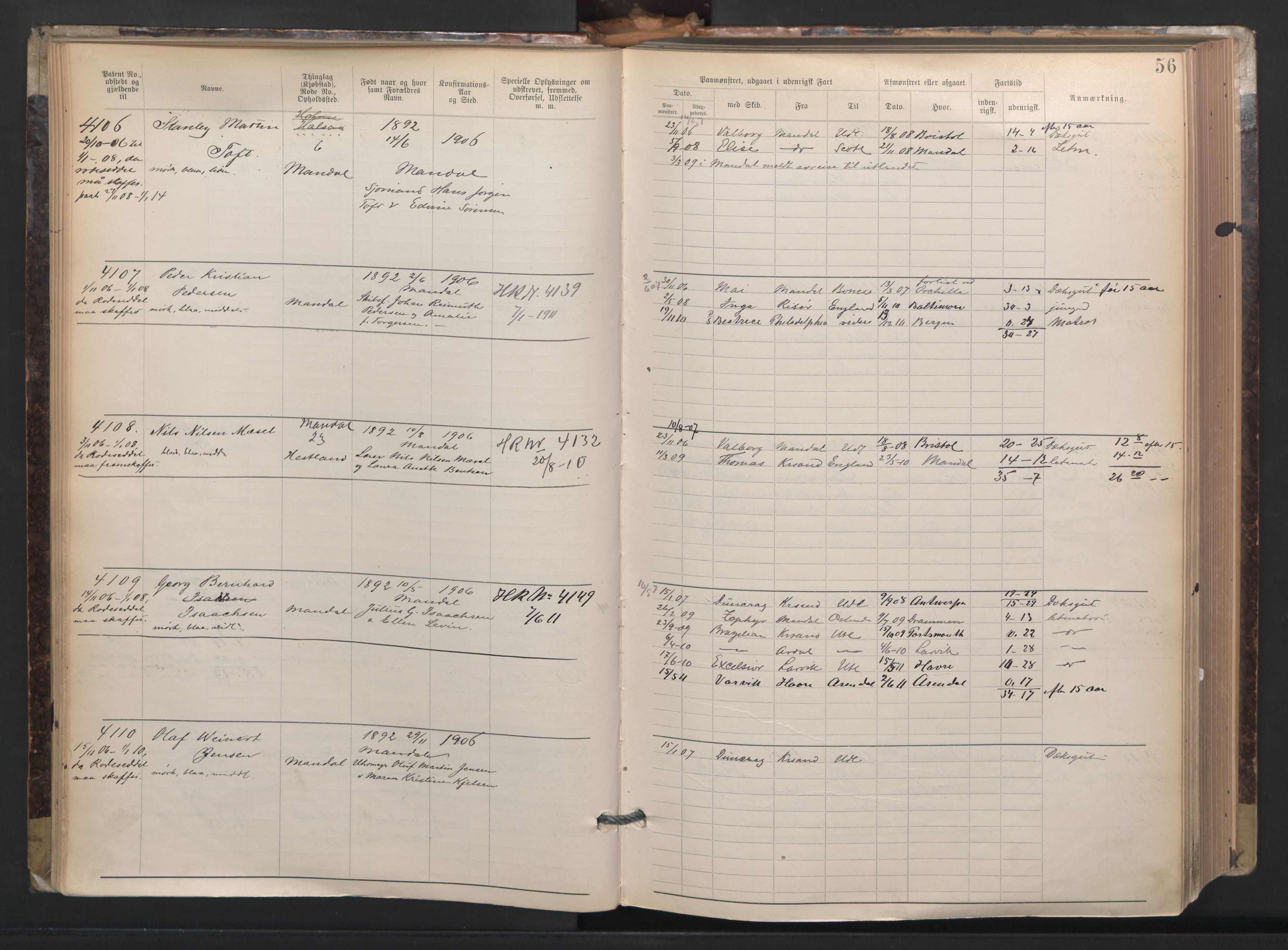 Mandal mønstringskrets, AV/SAK-2031-0016/F/Fa/L0003: Annotasjonsrulle nr 3831-4730 med register, L-5, 1900-1948, s. 80