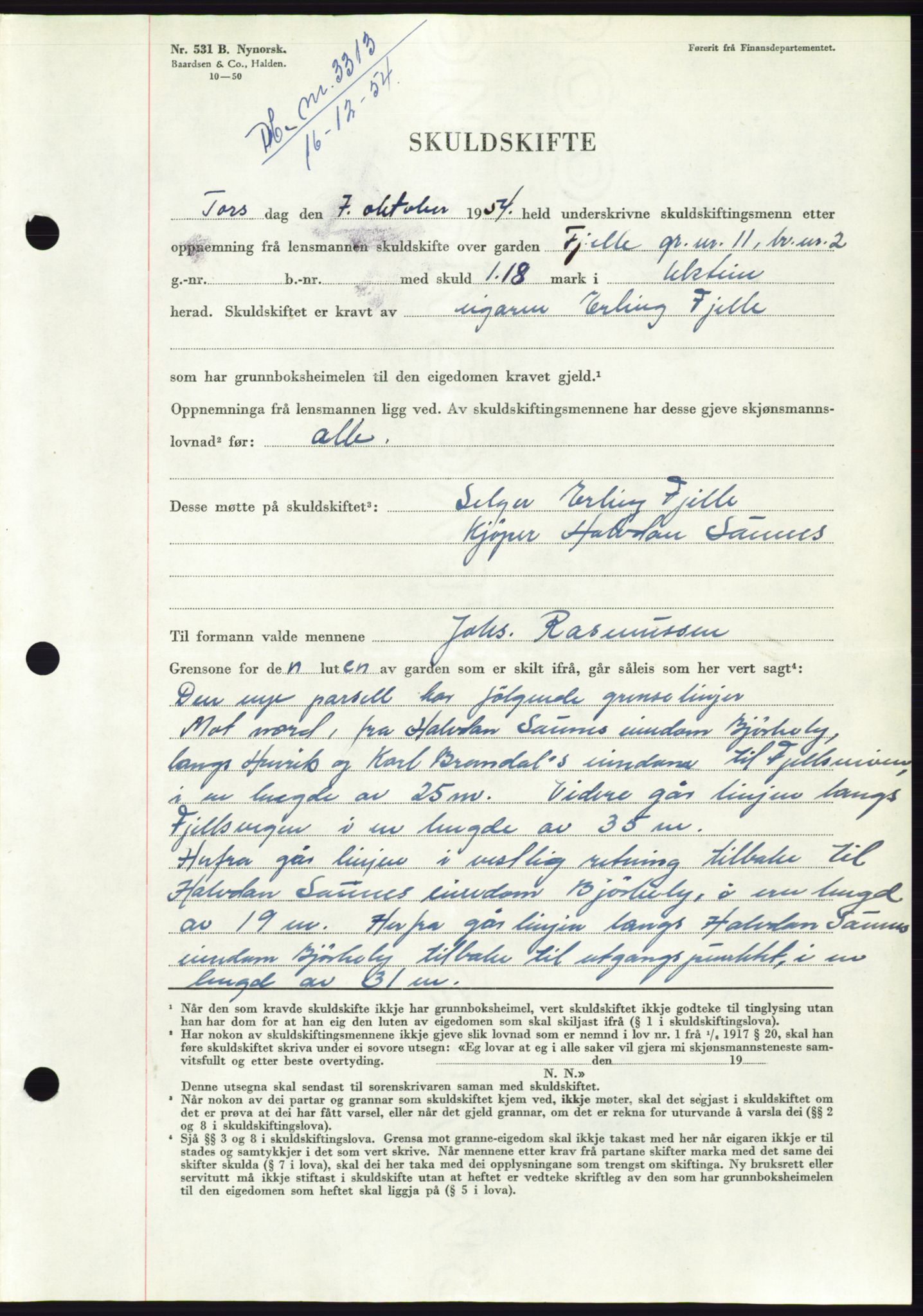 Søre Sunnmøre sorenskriveri, AV/SAT-A-4122/1/2/2C/L0099: Pantebok nr. 25A, 1954-1954, Dagboknr: 3313/1954