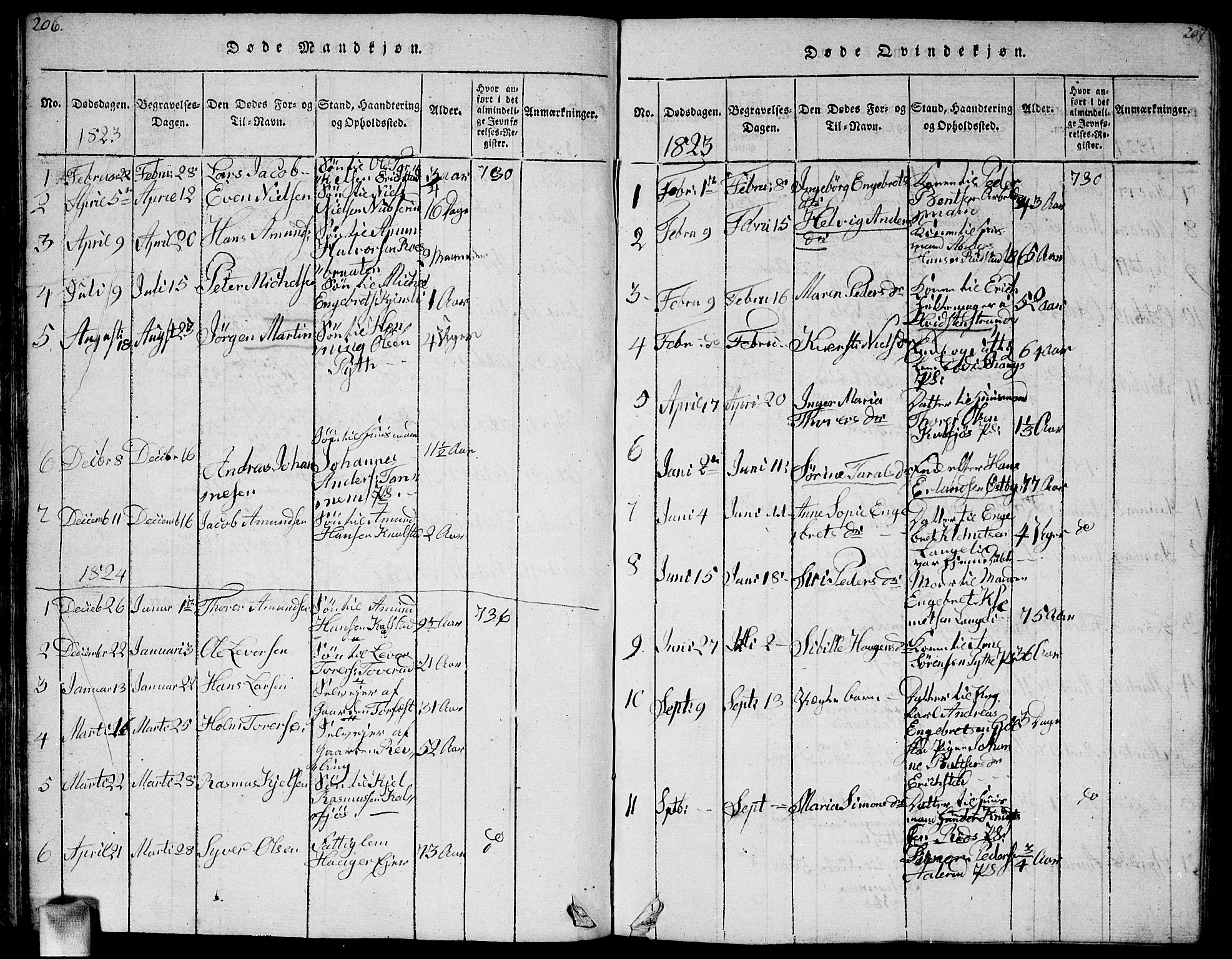 Vestby prestekontor Kirkebøker, SAO/A-10893/G/Ga/L0001: Klokkerbok nr. I 1, 1814-1827, s. 206-207