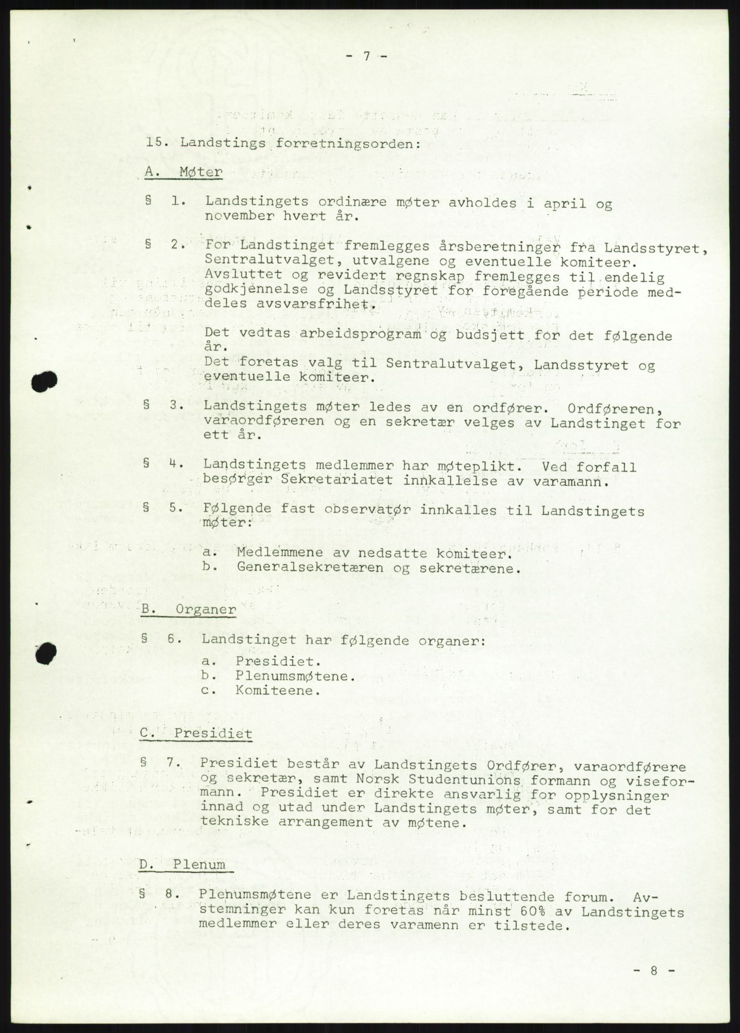 Norsk Studentunion, AV/RA-PA-0794/Fg/L0067: Landstinget, 1968-1979