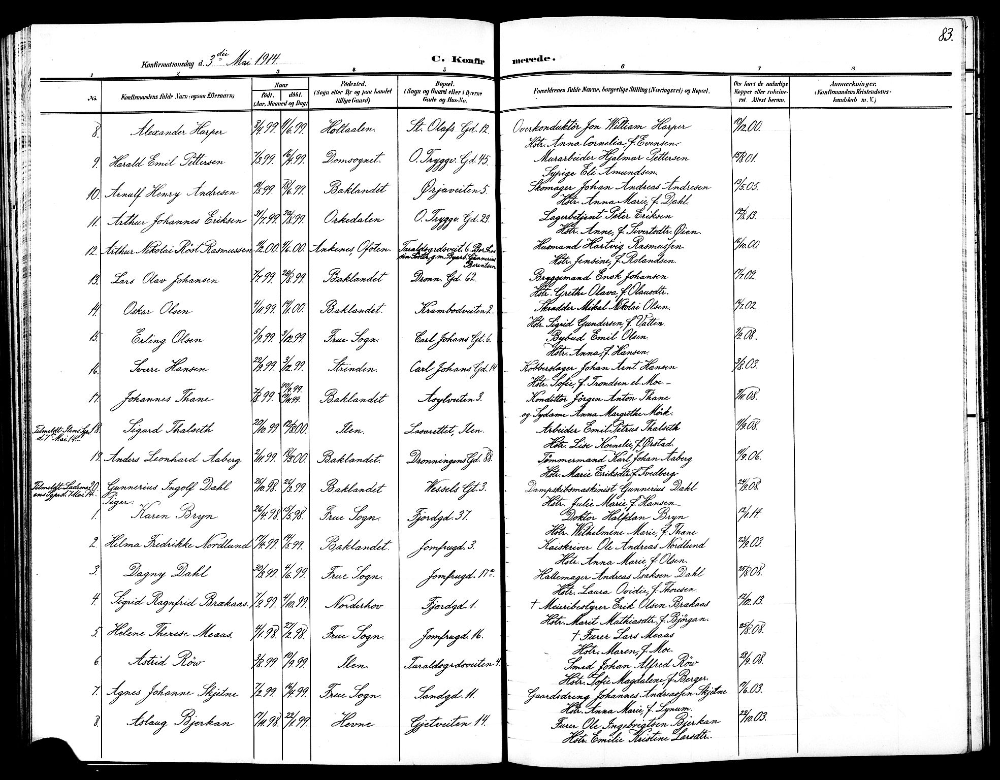 Ministerialprotokoller, klokkerbøker og fødselsregistre - Sør-Trøndelag, AV/SAT-A-1456/602/L0146: Klokkerbok nr. 602C14, 1904-1914, s. 83