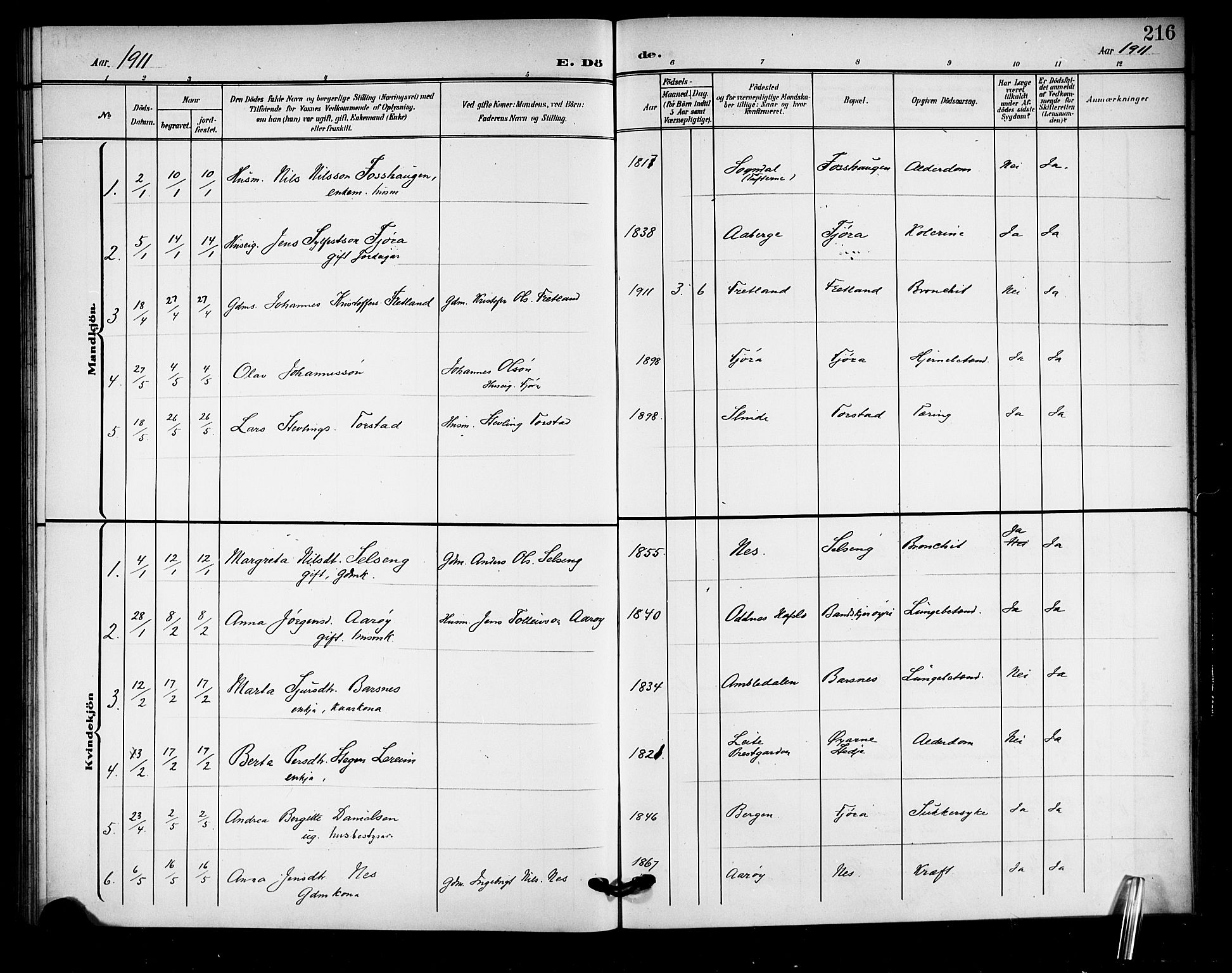 Sogndal sokneprestembete, AV/SAB-A-81301/H/Hab/Haba/L0002: Klokkerbok nr. A 2, 1908-1924, s. 216