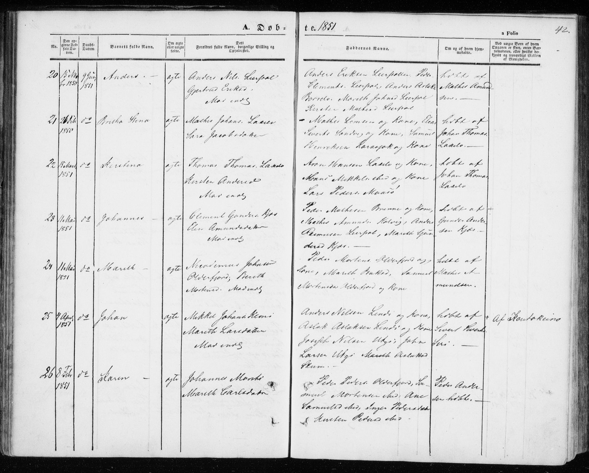 Kistrand/Porsanger sokneprestembete, AV/SATØ-S-1351/H/Ha/L0004.kirke: Ministerialbok nr. 4, 1843-1860, s. 42