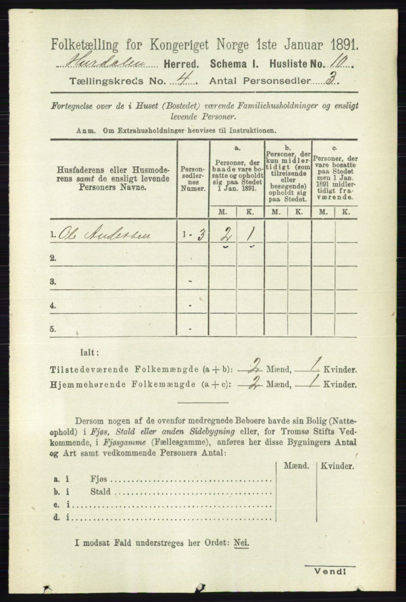 RA, Folketelling 1891 for 0239 Hurdal herred, 1891, s. 1333