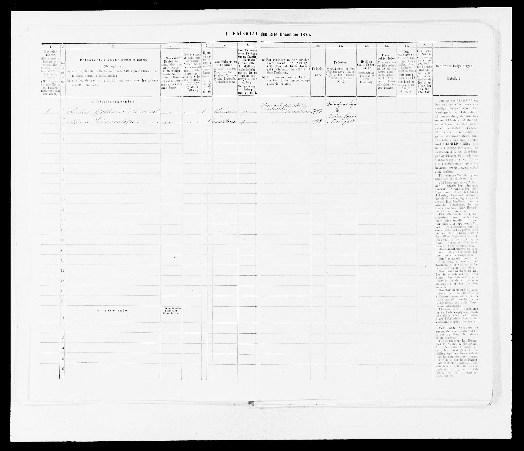 SAB, Folketelling 1875 for 1411P Eivindvik prestegjeld, 1875, s. 261