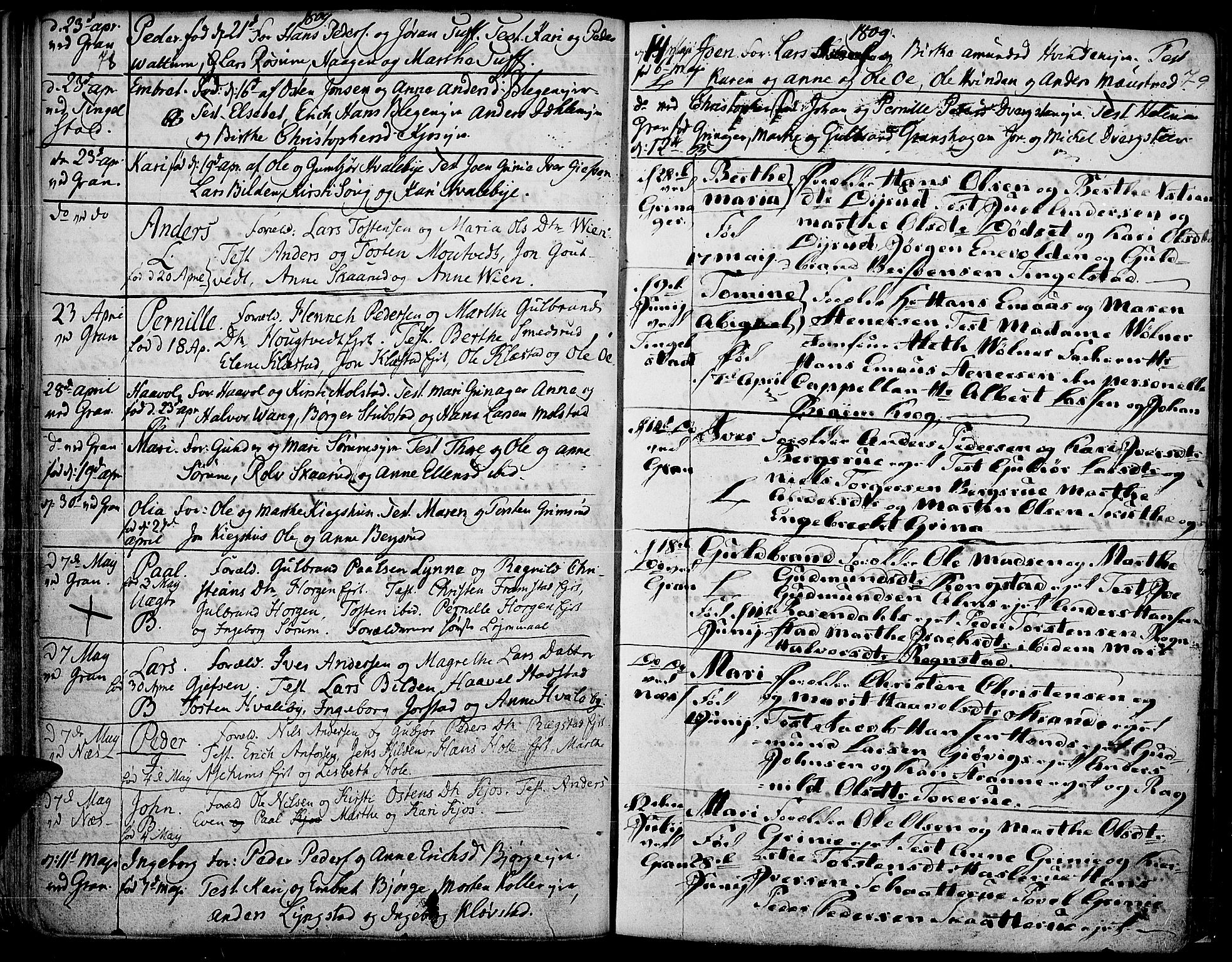 Gran prestekontor, AV/SAH-PREST-112/H/Ha/Haa/L0007: Ministerialbok nr. 7, 1804-1815, s. 78-79