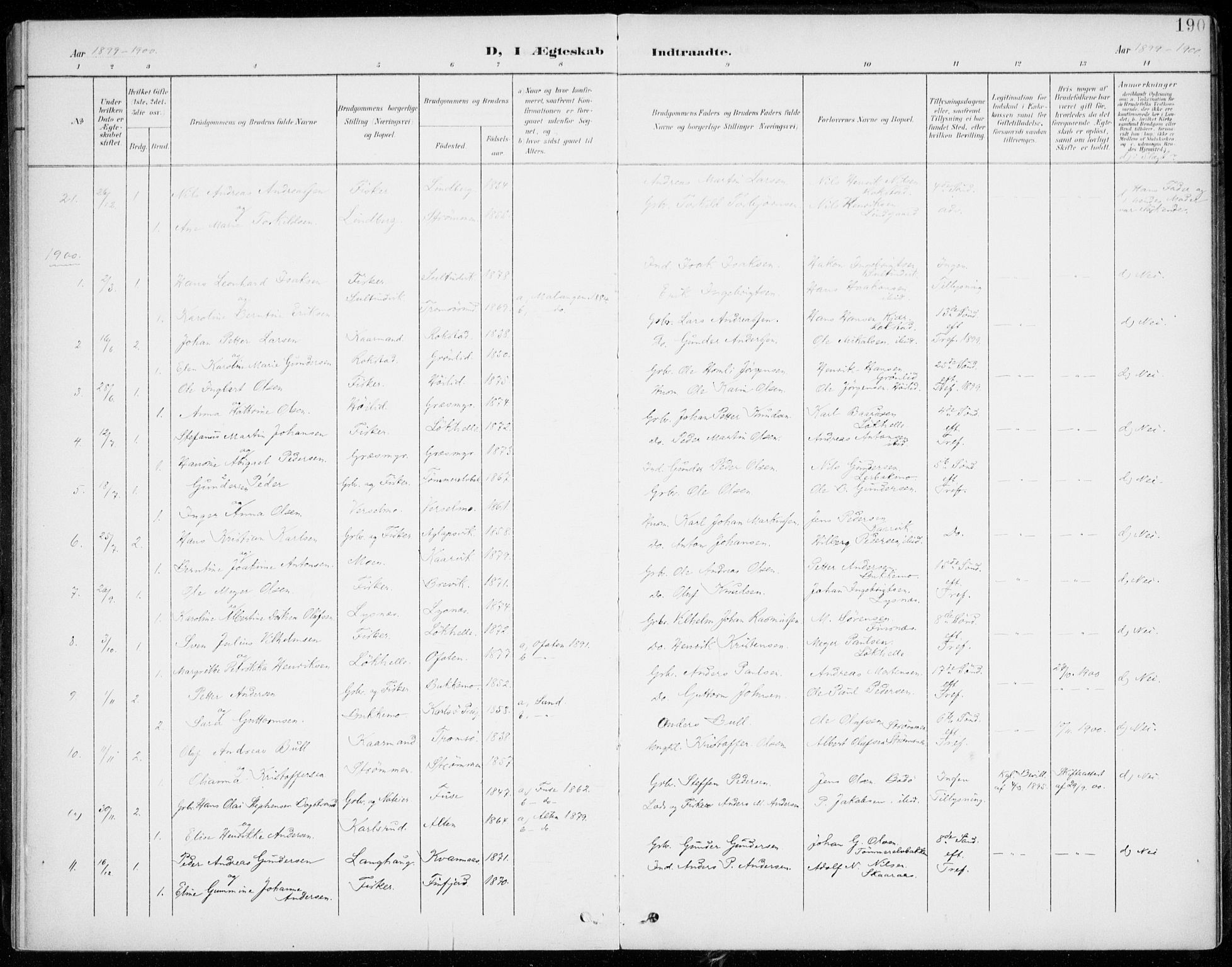 Lenvik sokneprestembete, AV/SATØ-S-1310/H/Ha/Haa/L0014kirke: Ministerialbok nr. 14, 1899-1909, s. 190
