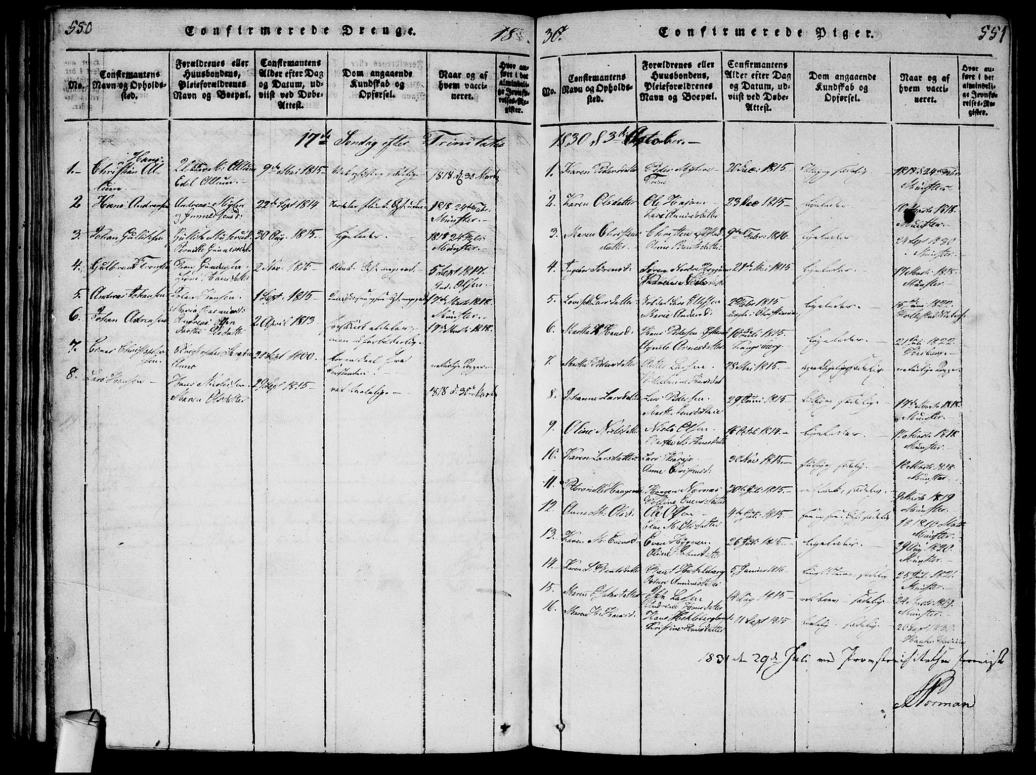 Røyken kirkebøker, AV/SAKO-A-241/F/Fa/L0004: Ministerialbok nr. 4, 1814-1832, s. 550-551