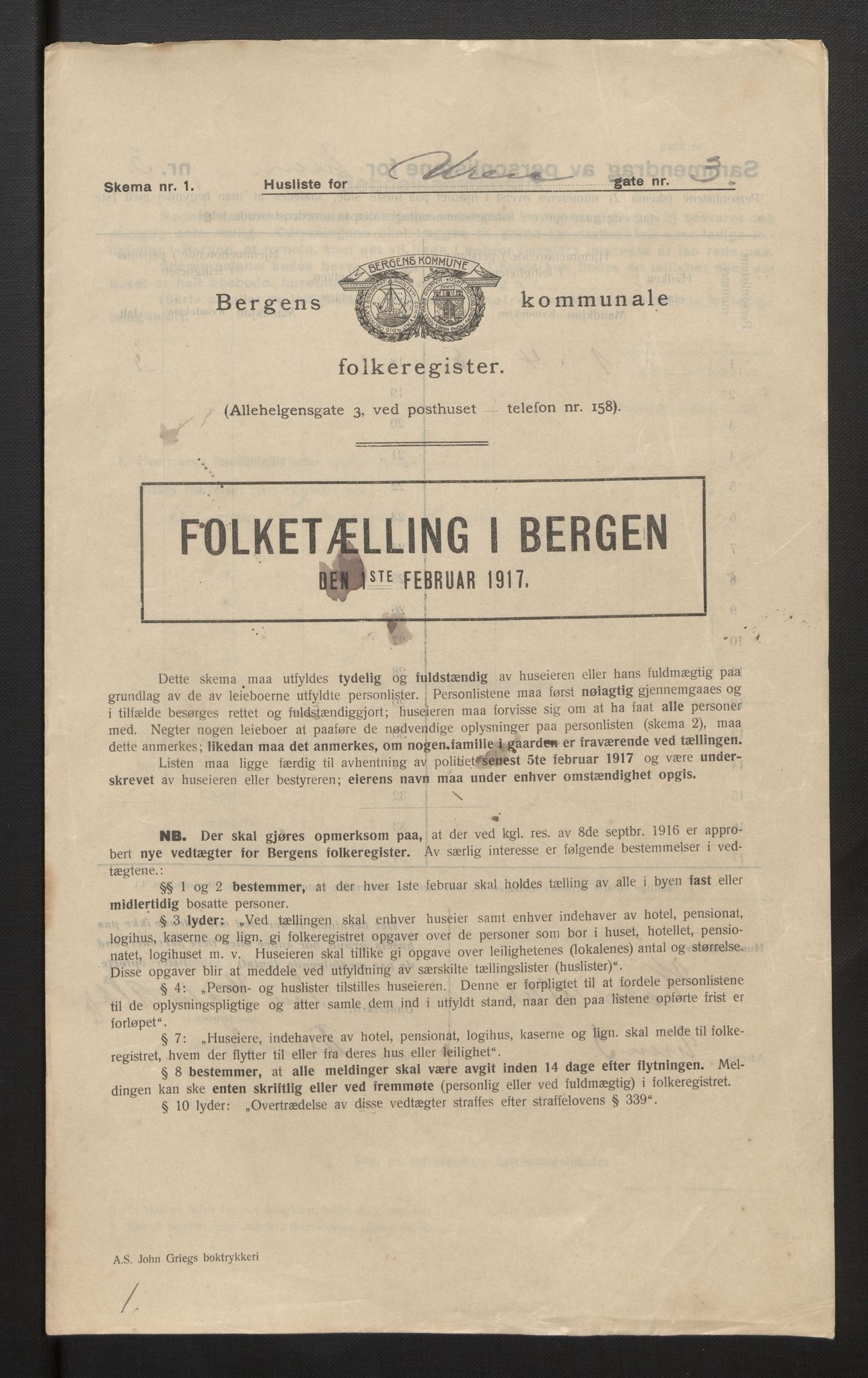 SAB, Kommunal folketelling 1917 for Bergen kjøpstad, 1917, s. 43443