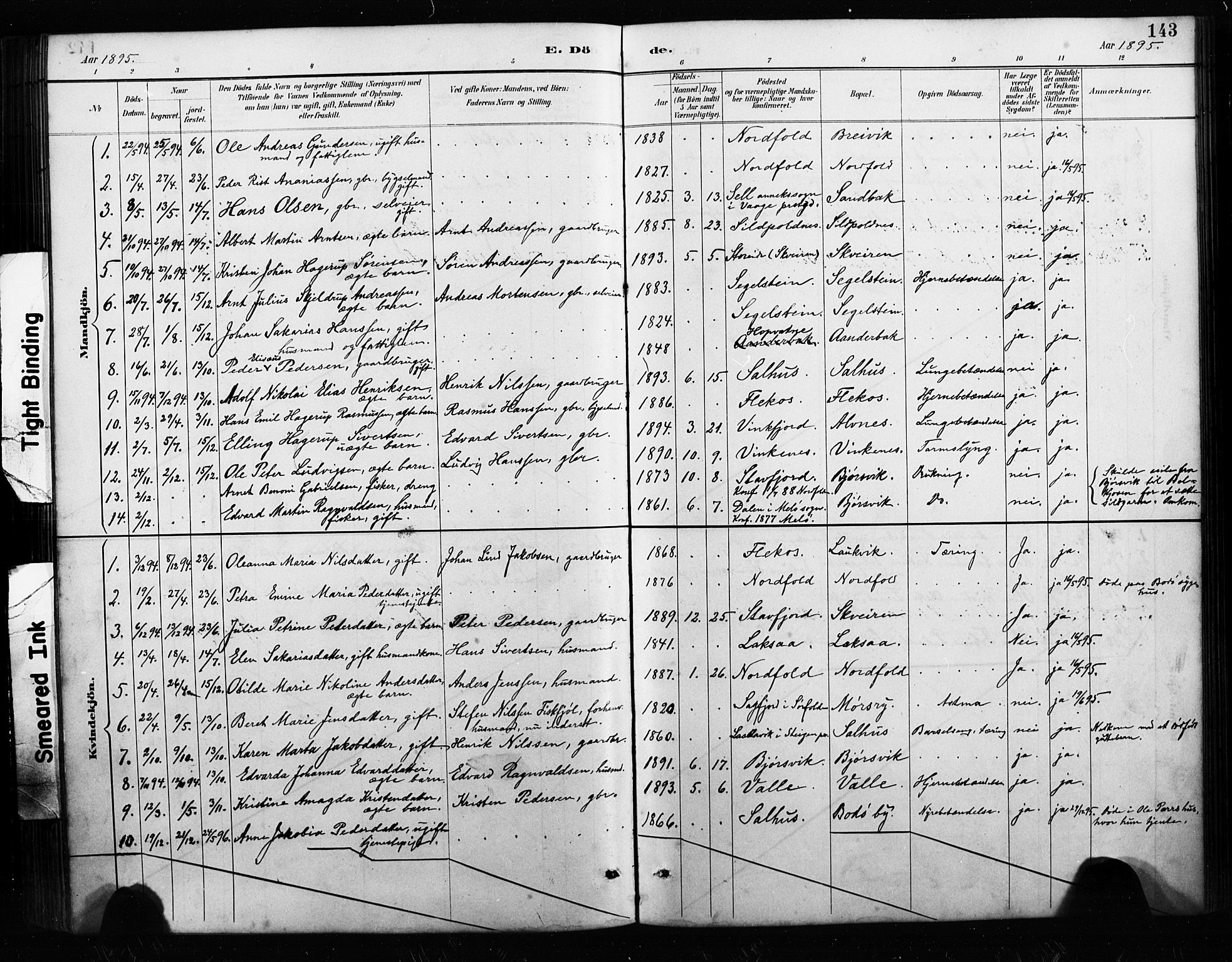 Ministerialprotokoller, klokkerbøker og fødselsregistre - Nordland, AV/SAT-A-1459/858/L0834: Klokkerbok nr. 858C01, 1884-1904, s. 143