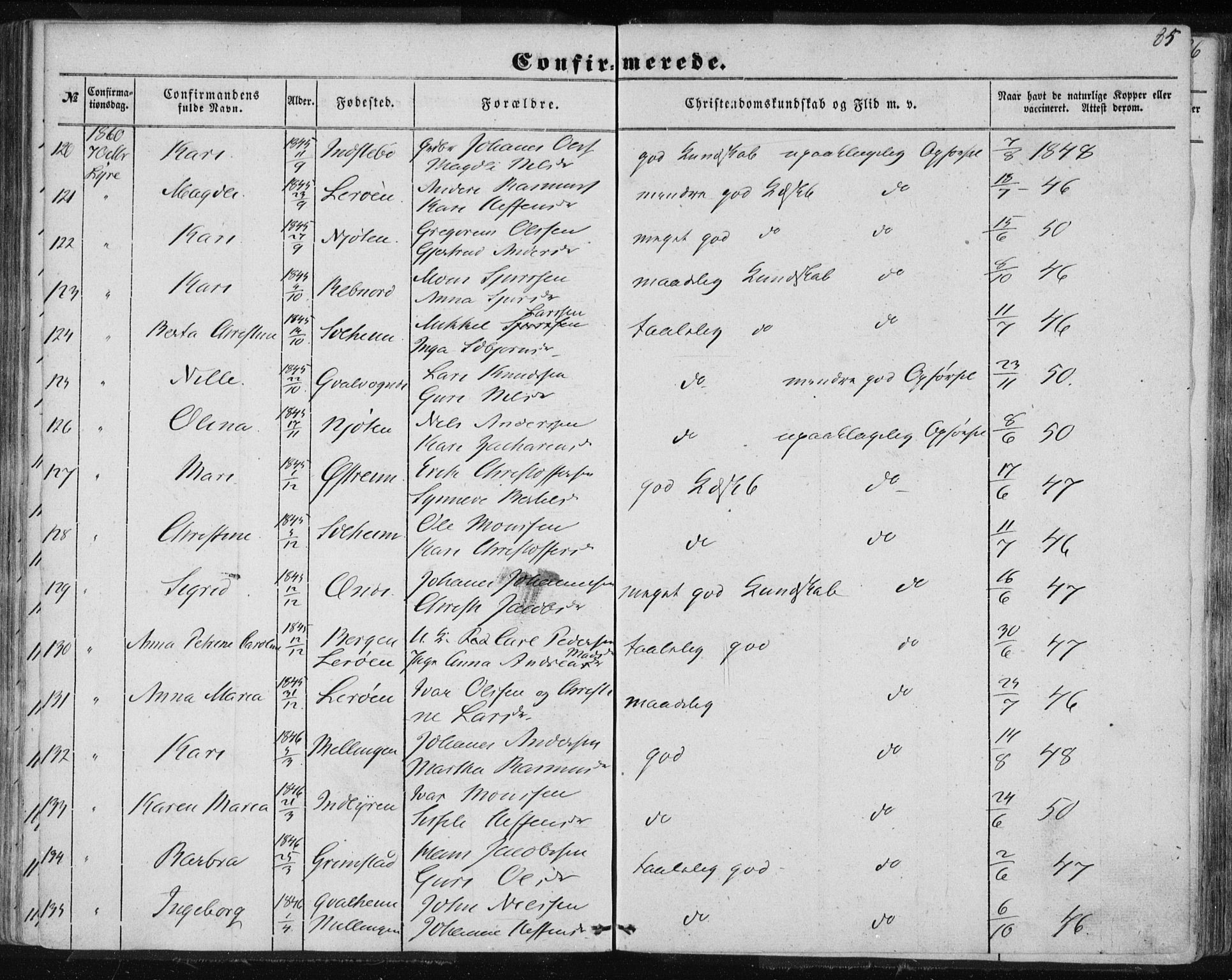 Lindås Sokneprestembete, AV/SAB-A-76701/H/Haa/Haaa/L0013: Ministerialbok nr. A 13, 1848-1862, s. 85