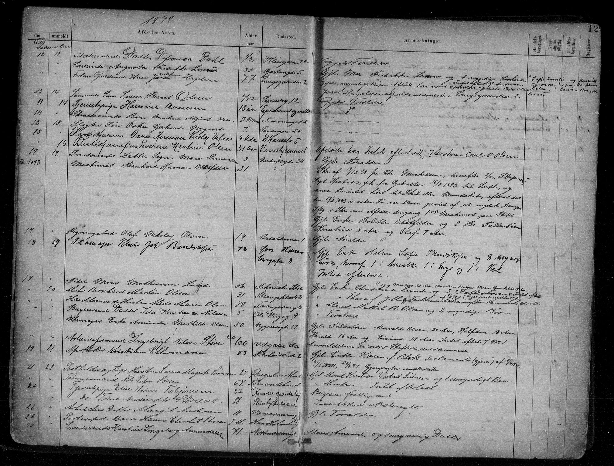 Byfogd og Byskriver i Bergen, AV/SAB-A-3401/06/06Na/L0007: Dødsfallsjournaler, 1898-1904, s. 11b-12a