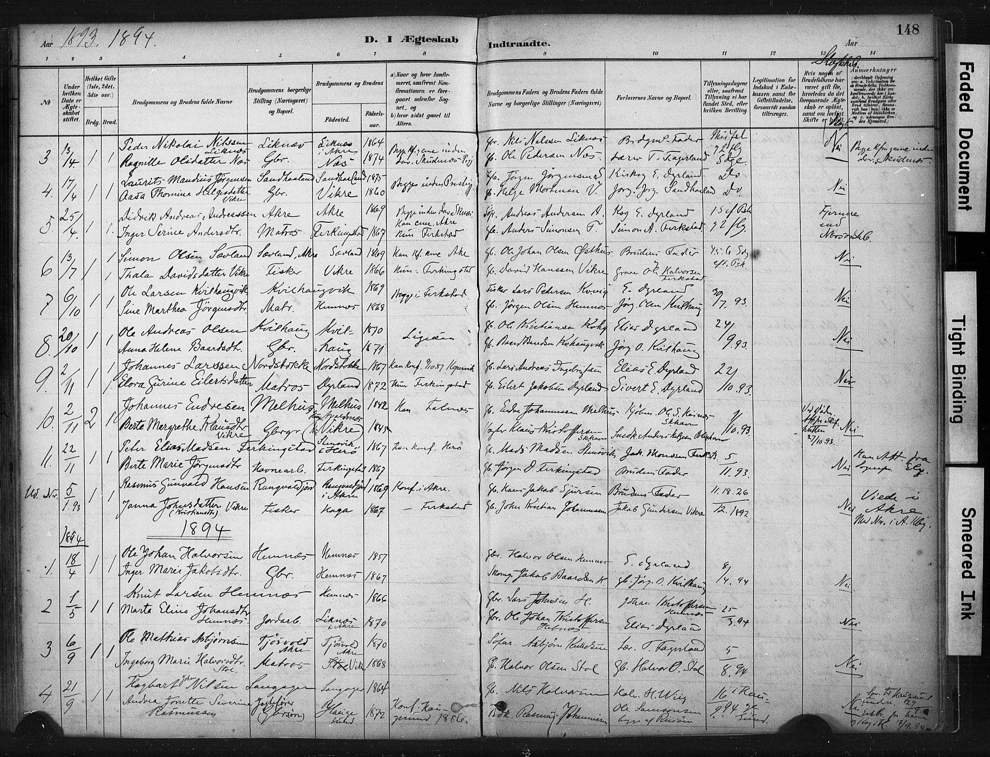 Skudenes sokneprestkontor, AV/SAST-A -101849/H/Ha/Haa/L0010: Ministerialbok nr. A 7, 1882-1912, s. 148