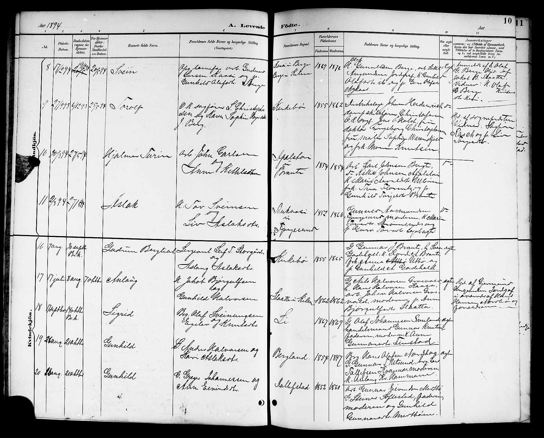 Kviteseid kirkebøker, AV/SAKO-A-276/G/Ga/L0002: Klokkerbok nr. I 2, 1893-1918, s. 10