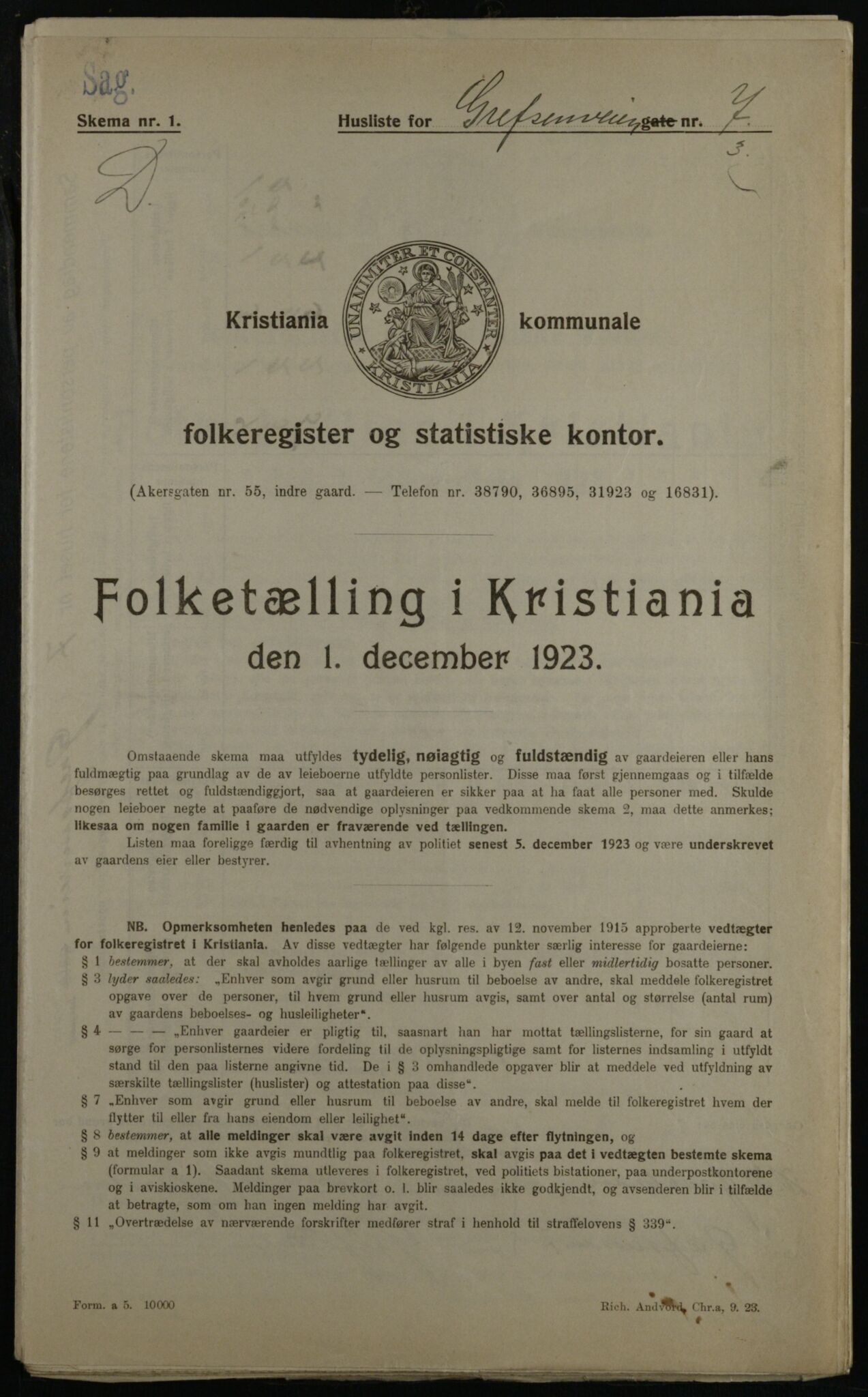 OBA, Kommunal folketelling 1.12.1923 for Kristiania, 1923, s. 33418