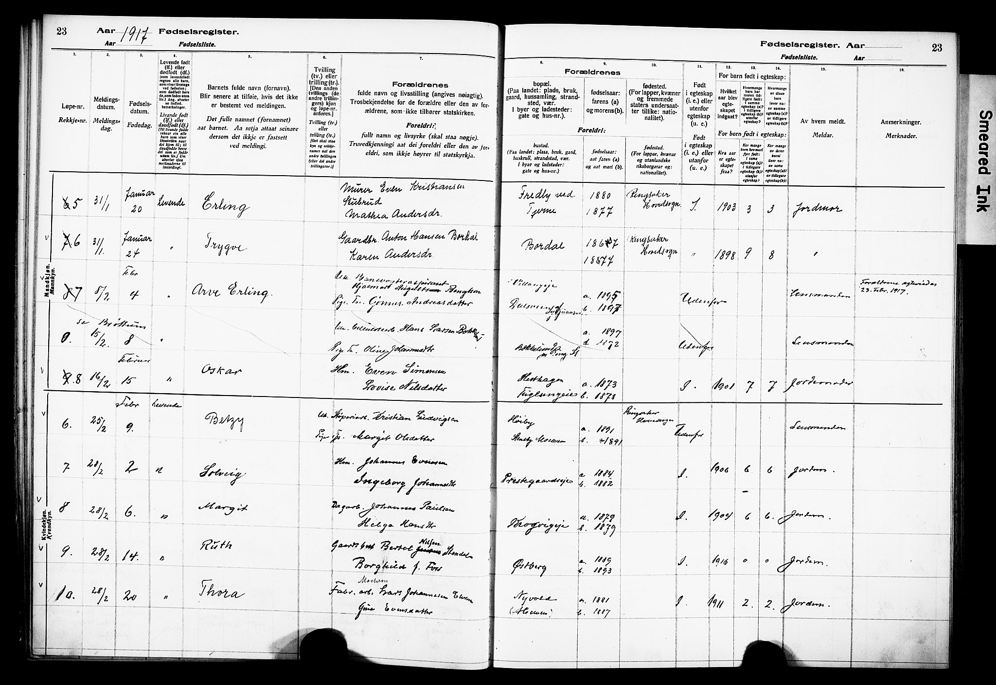 Ringsaker prestekontor, AV/SAH-PREST-014/O/Oa/L0001: Fødselsregister nr. 1, 1916-1925, s. 23