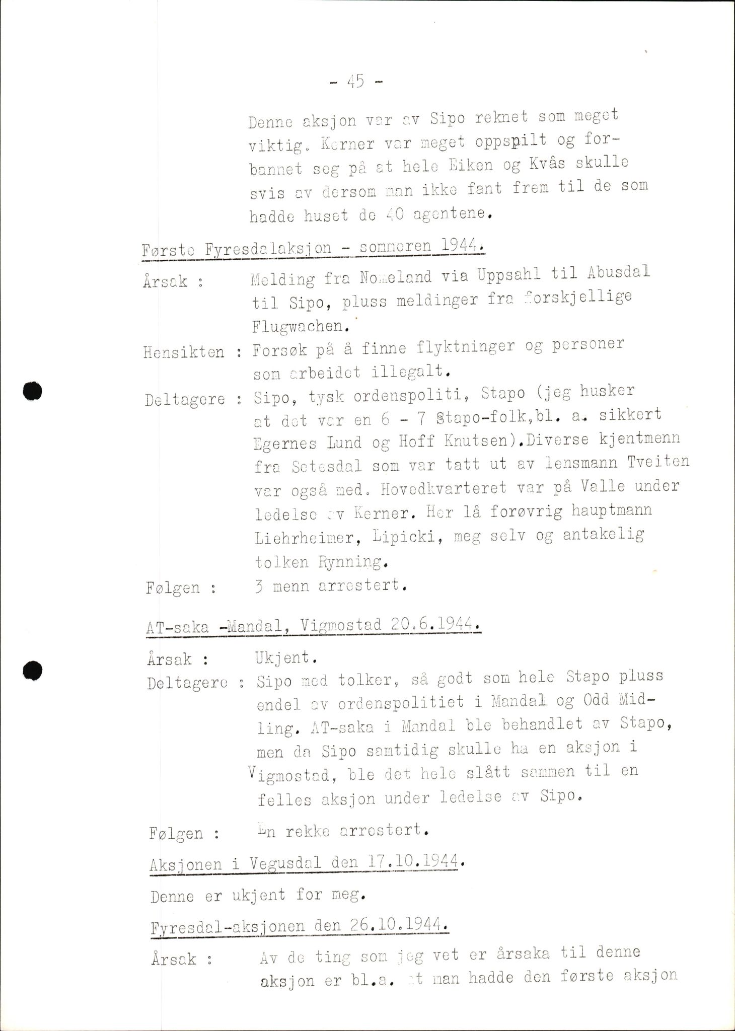Rudolf Kerner - rapporter, AV/SAK-D/1272/F/L0001: Rapporter vedr. det tyske sikkerhetspolitiets aksjoner, 1946, s. 45