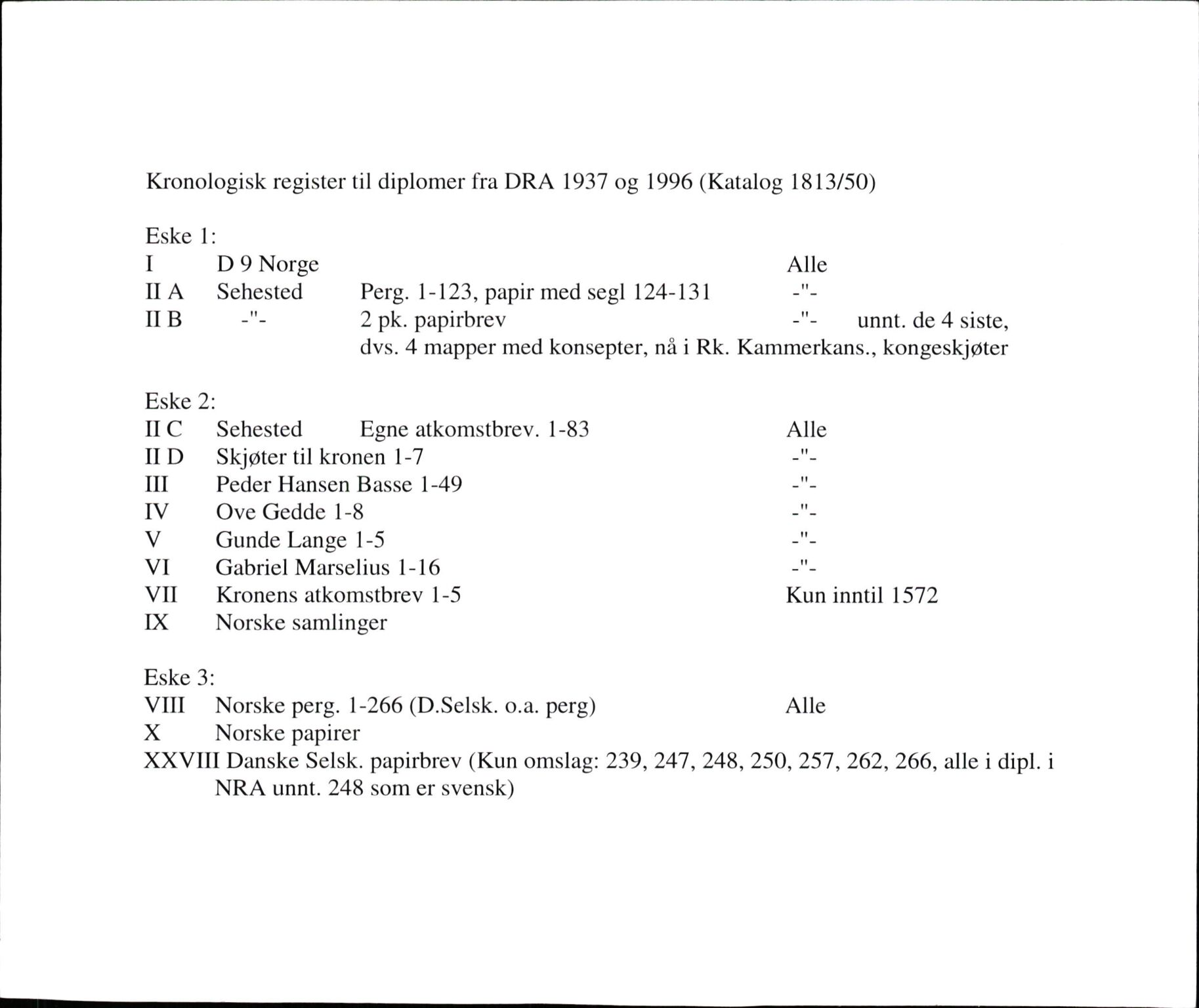 Riksarkivets diplomsamling, AV/RA-EA-5965/F35/F35f/L0003: Regestsedler: Diplomer fra DRA 1937 og 1996, s. 1