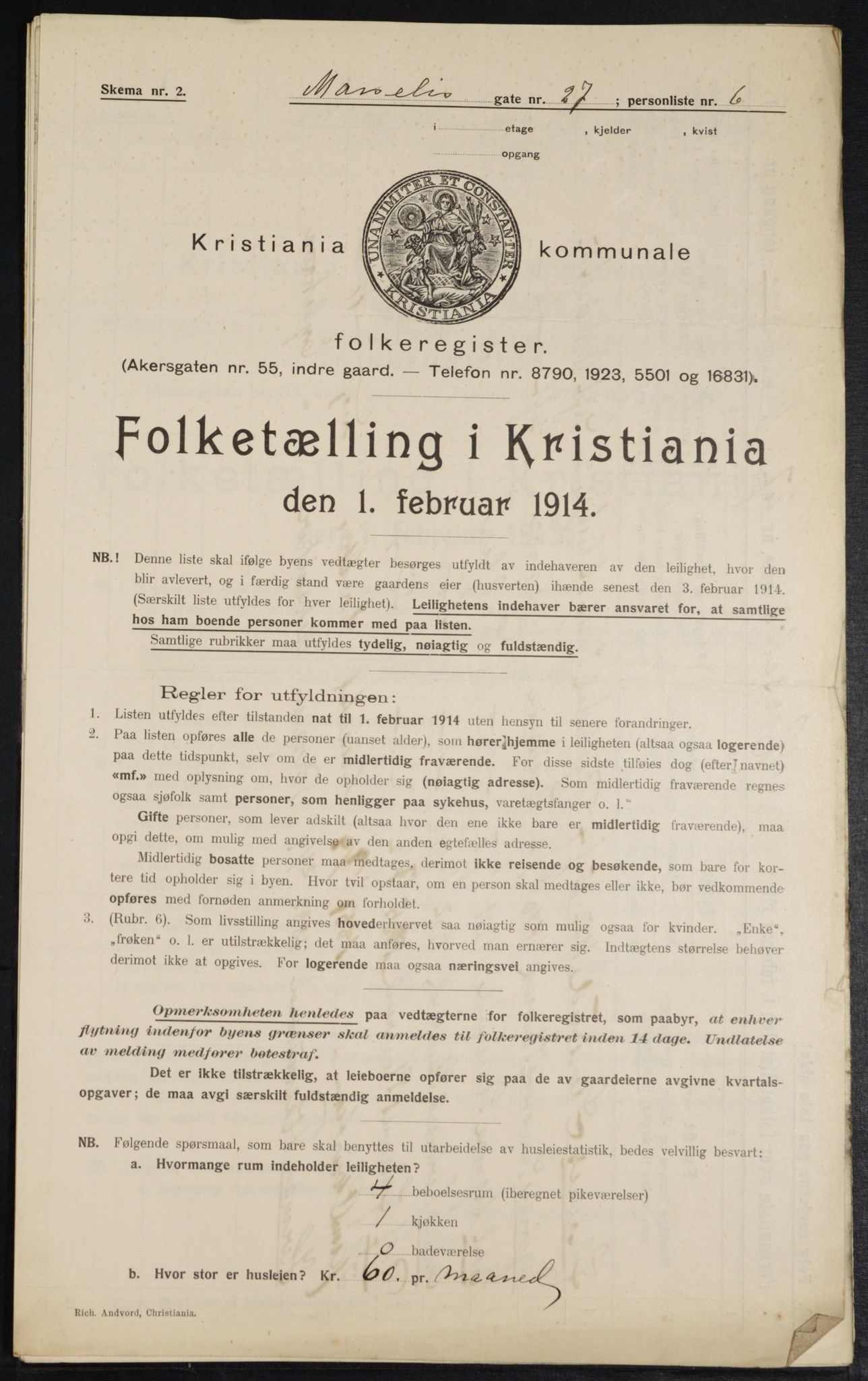 OBA, Kommunal folketelling 1.2.1914 for Kristiania, 1914, s. 64507