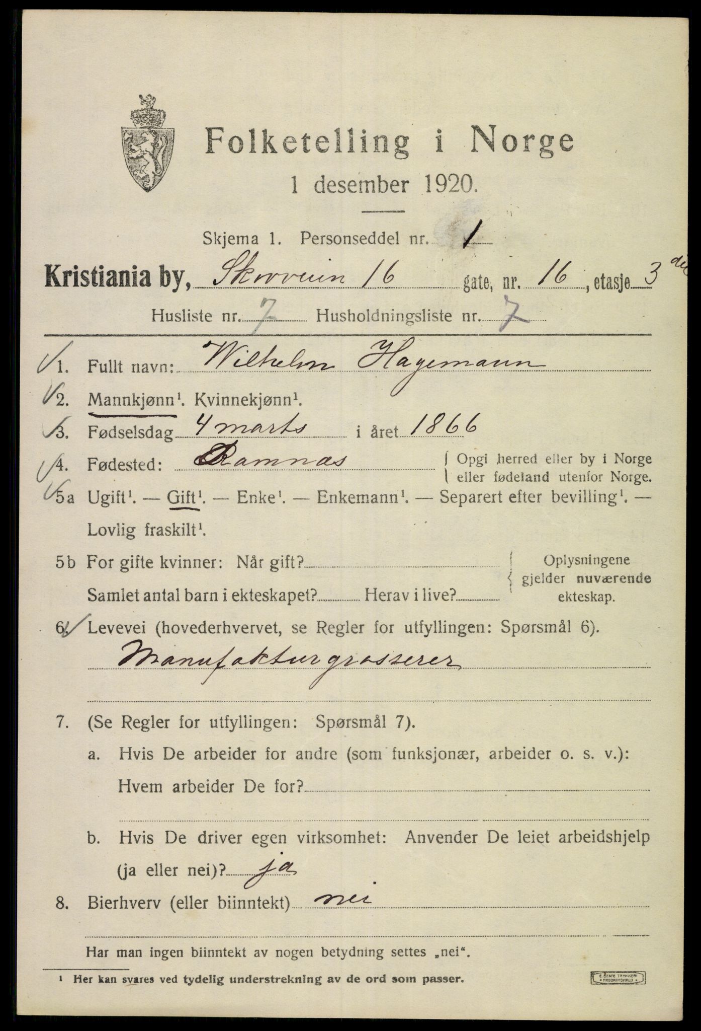 SAO, Folketelling 1920 for 0301 Kristiania kjøpstad, 1920, s. 516303