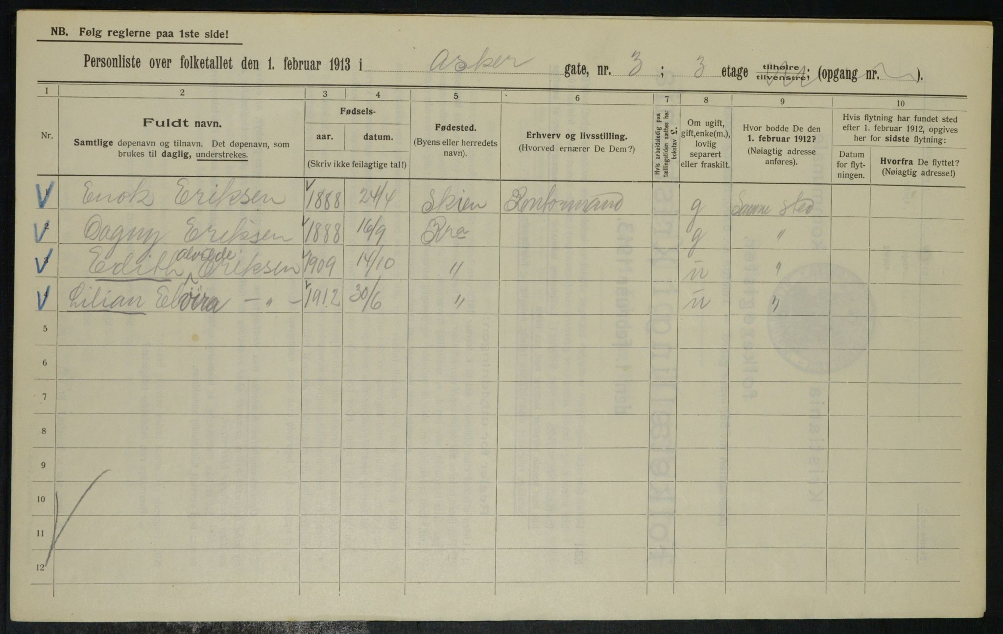 OBA, Kommunal folketelling 1.2.1913 for Kristiania, 1913, s. 2434