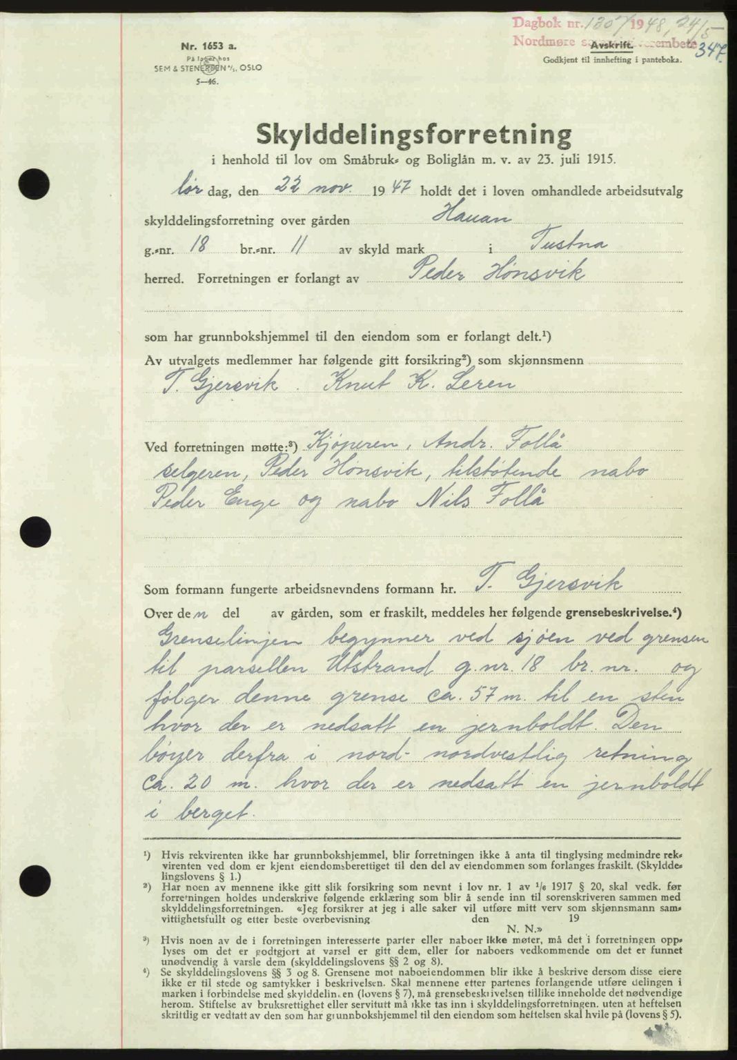 Nordmøre sorenskriveri, SAT/A-4132/1/2/2Ca: Pantebok nr. A108, 1948-1948, Dagboknr: 1307/1948
