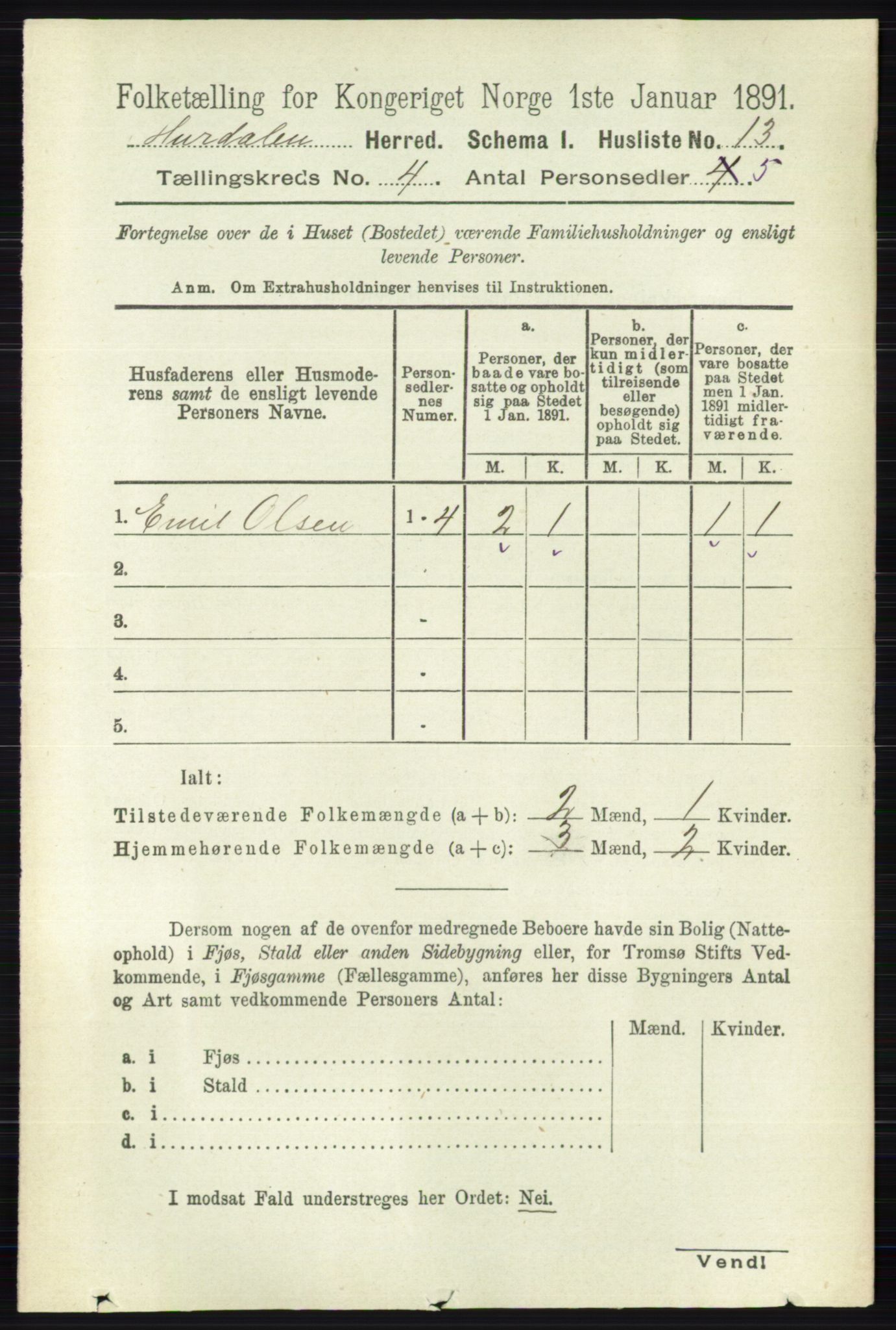 RA, Folketelling 1891 for 0239 Hurdal herred, 1891, s. 1336