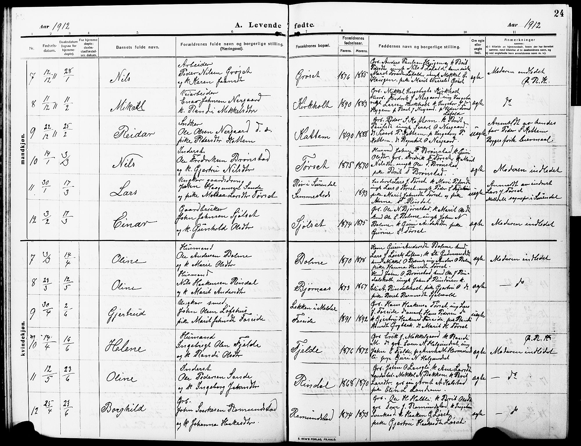 Ministerialprotokoller, klokkerbøker og fødselsregistre - Møre og Romsdal, AV/SAT-A-1454/598/L1079: Klokkerbok nr. 598C04, 1909-1927, s. 24