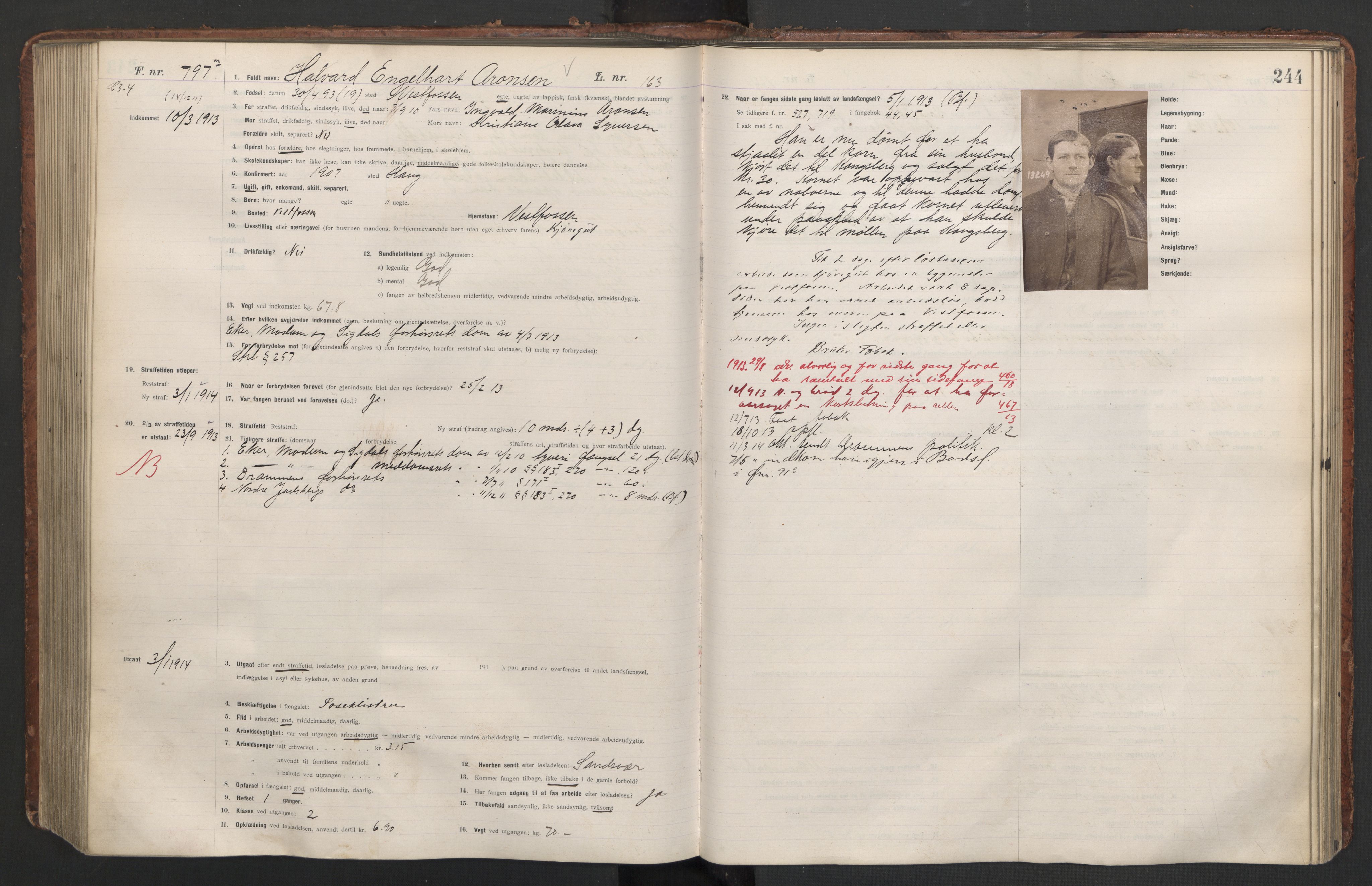Botsfengslet, AV/RA-S-1539/D/Db/Dbb/L0045: 554n - 890n, 1912-1913, s. 244