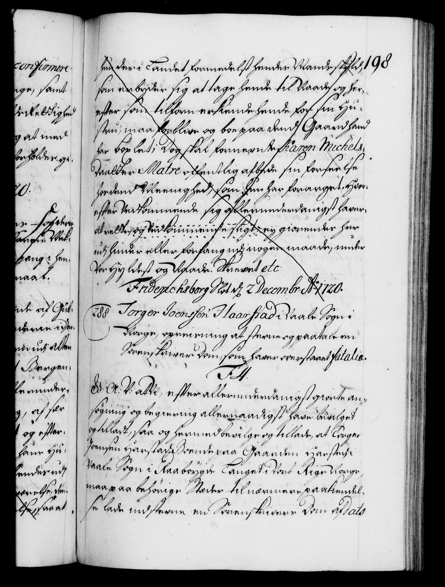 Danske Kanselli 1572-1799, RA/EA-3023/F/Fc/Fca/Fcaa/L0023: Norske registre, 1720-1722, s. 198a
