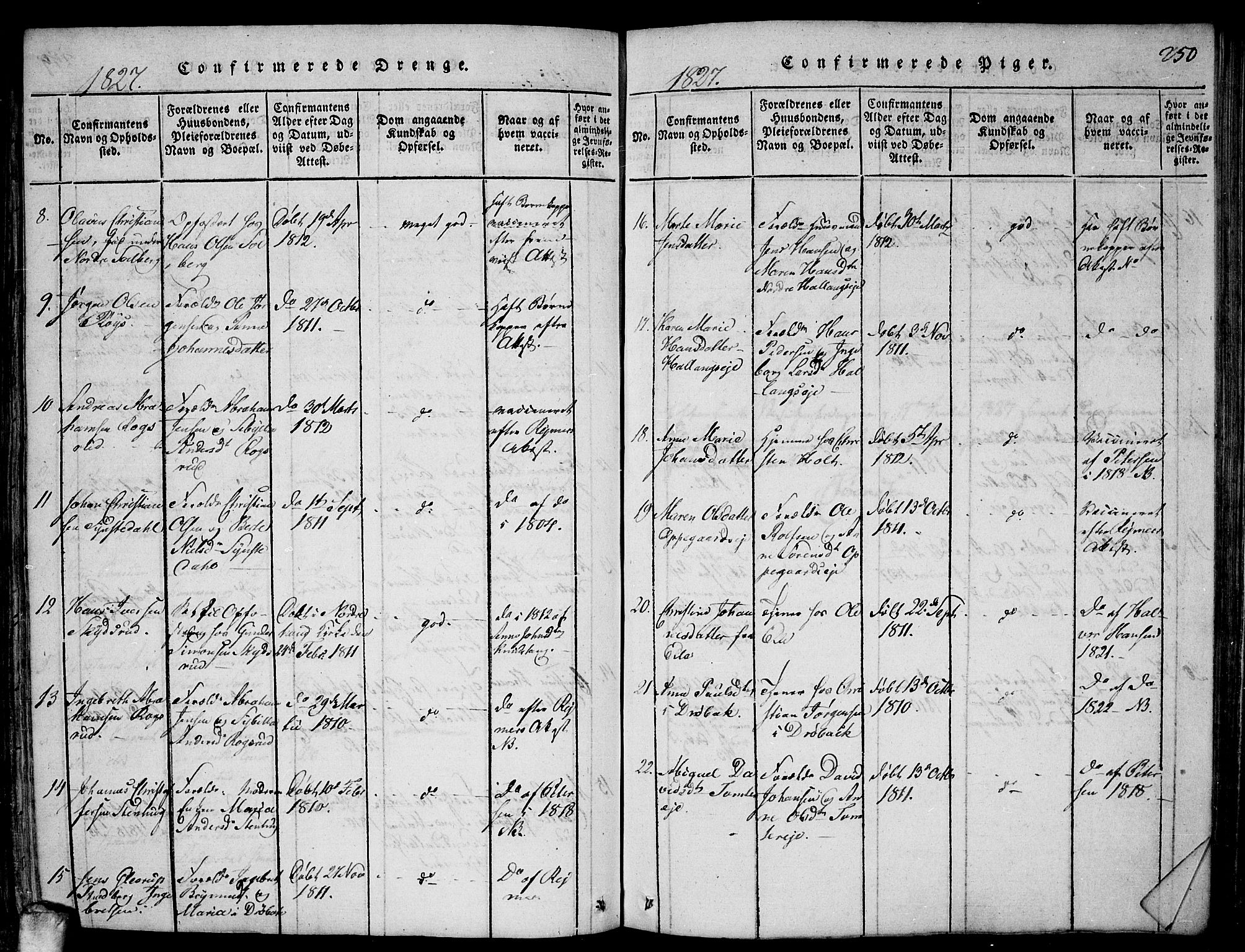 Drøbak prestekontor Kirkebøker, AV/SAO-A-10142a/F/Fa/L0001: Ministerialbok nr. I 1, 1816-1842, s. 250