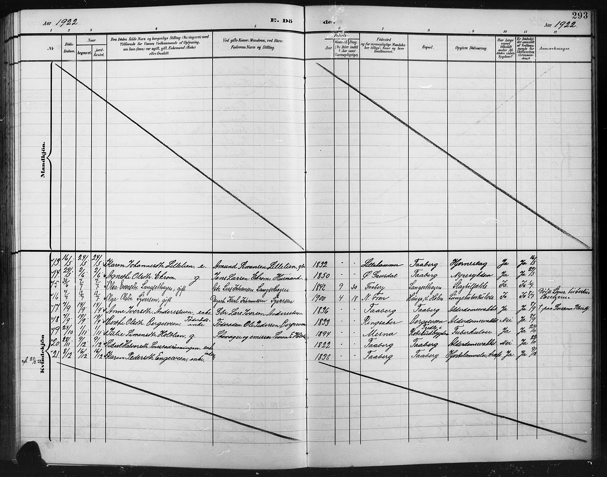 Fåberg prestekontor, SAH/PREST-086/H/Ha/Hab/L0012: Klokkerbok nr. 12, 1903-1924, s. 293