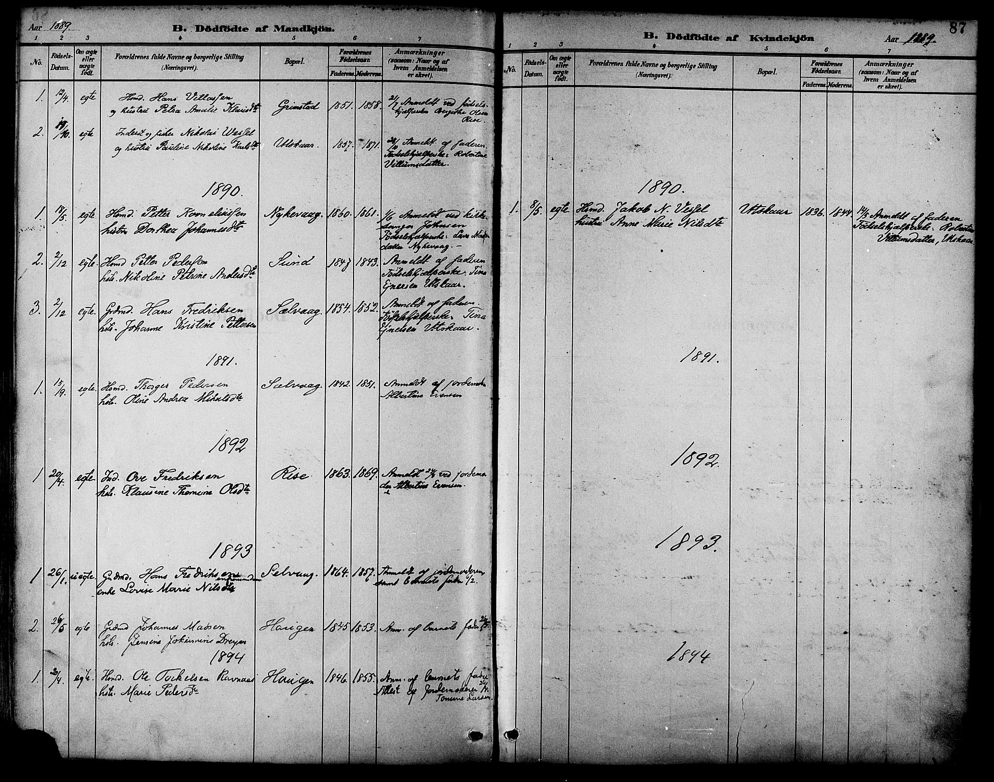 Ministerialprotokoller, klokkerbøker og fødselsregistre - Nordland, SAT/A-1459/892/L1320: Ministerialbok nr. 892A01, 1886-1901, s. 87