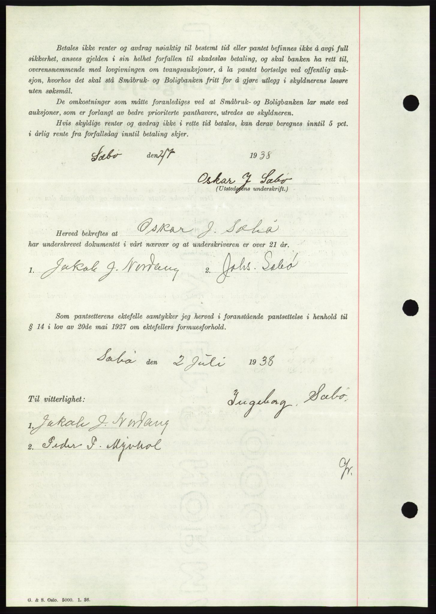 Søre Sunnmøre sorenskriveri, AV/SAT-A-4122/1/2/2C/L0065: Pantebok nr. 59, 1938-1938, Dagboknr: 932/1938