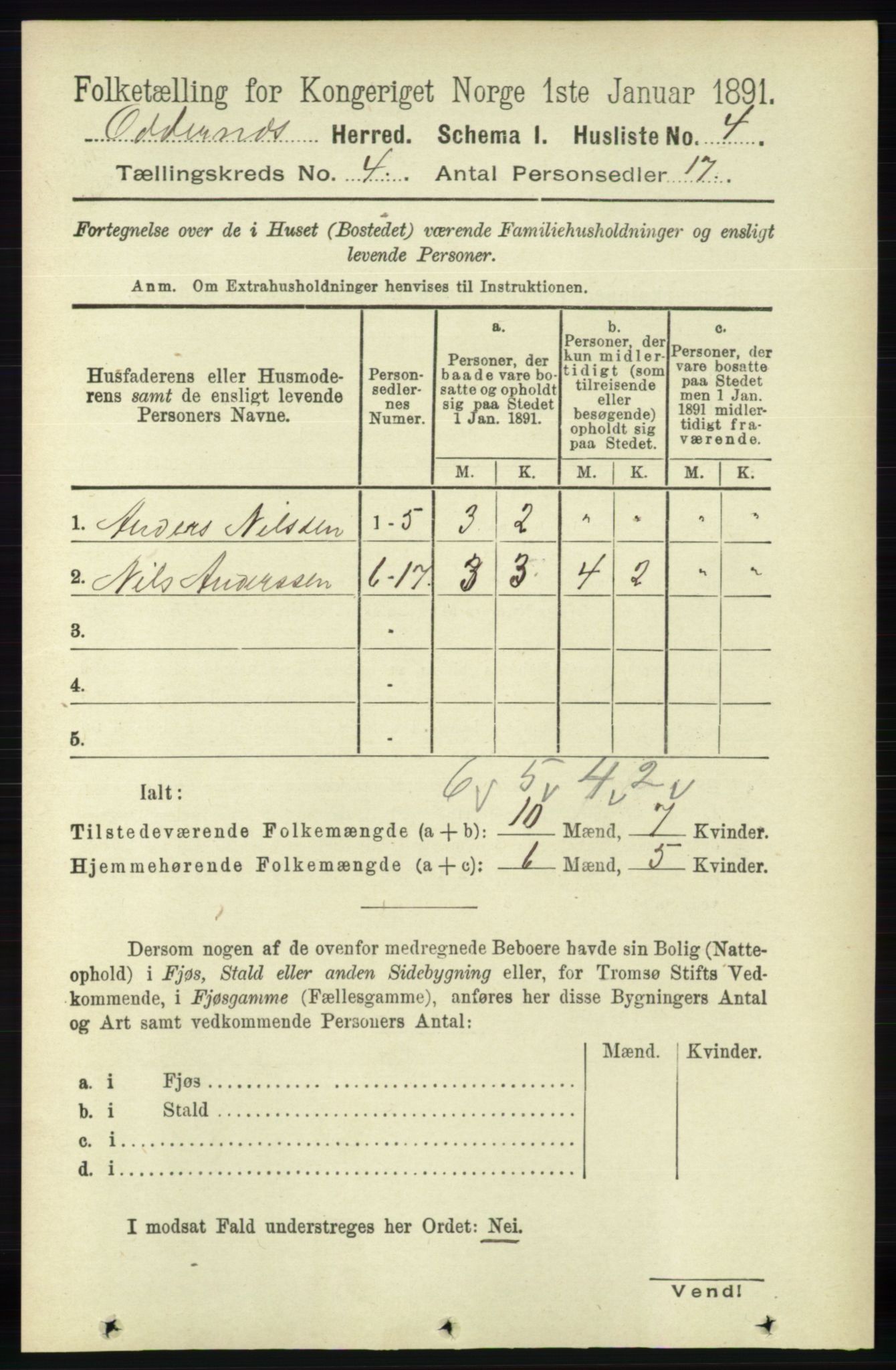 RA, Folketelling 1891 for 1012 Oddernes herred, 1891, s. 1192