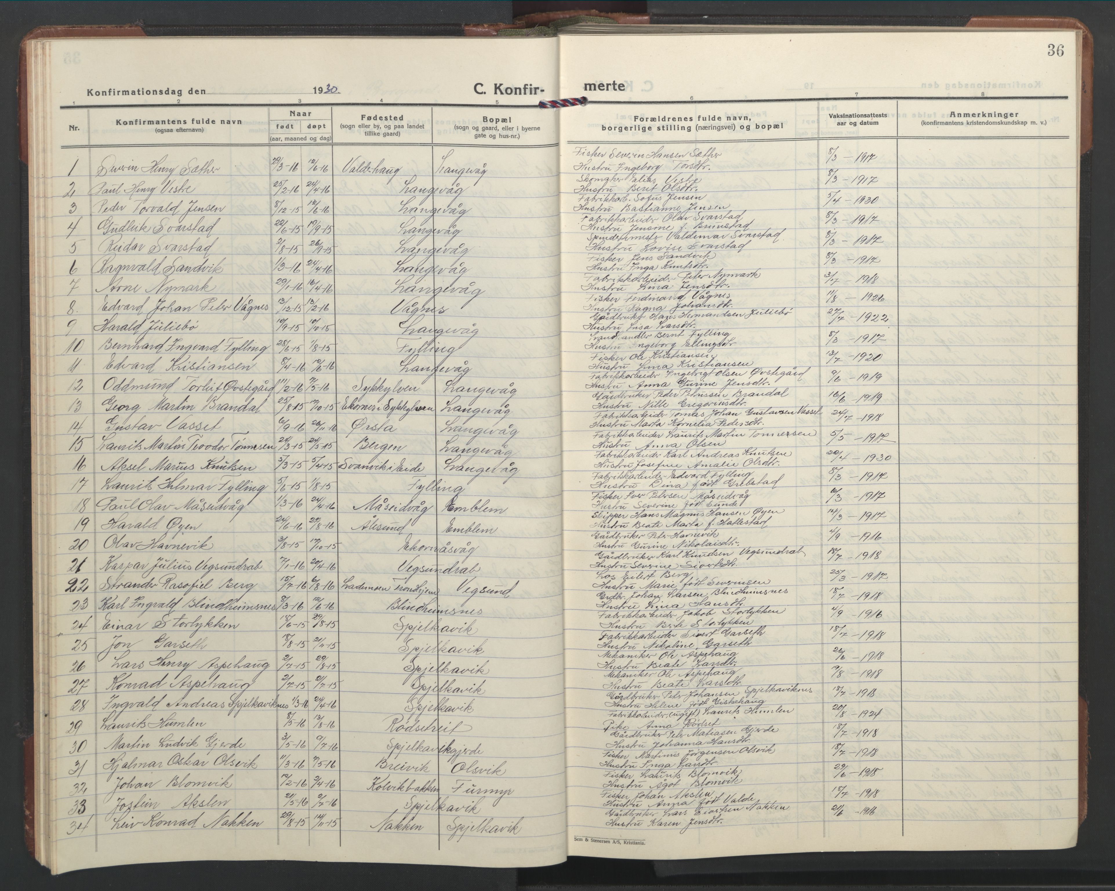 Ministerialprotokoller, klokkerbøker og fødselsregistre - Møre og Romsdal, AV/SAT-A-1454/528/L0435: Klokkerbok nr. 528C16, 1923-1957, s. 36