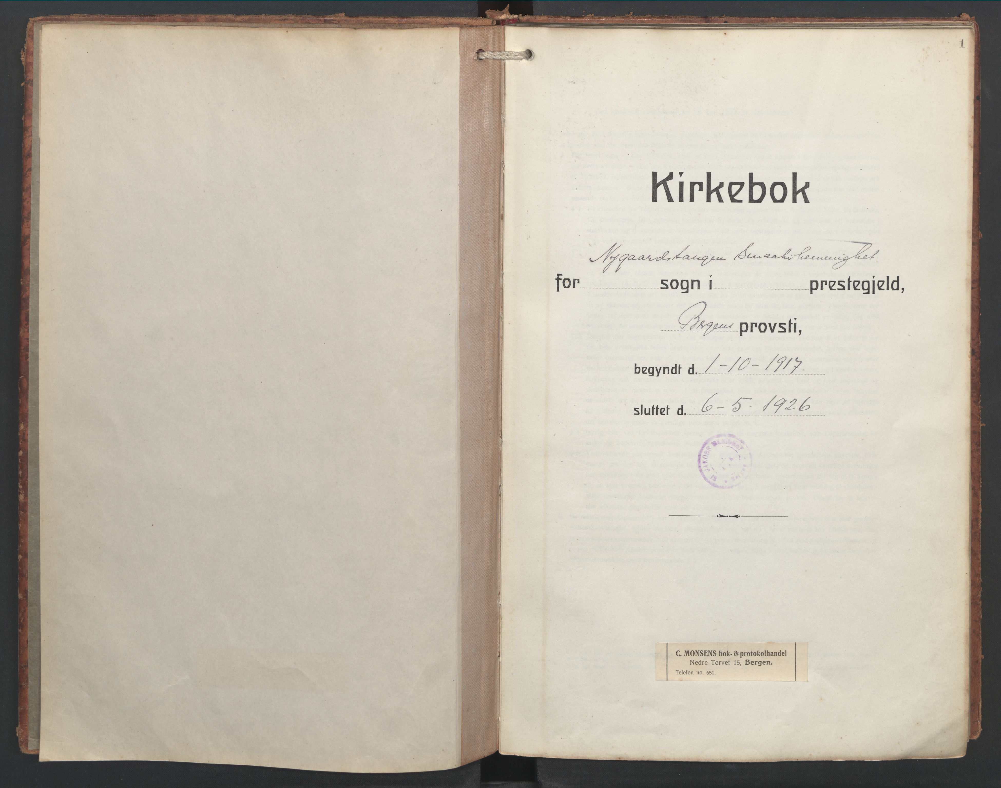 St. Jacob sokneprestembete, SAB/A-78001/H/Haa: Dagregister nr. E 1, 1917-1926, s. 0b-1a