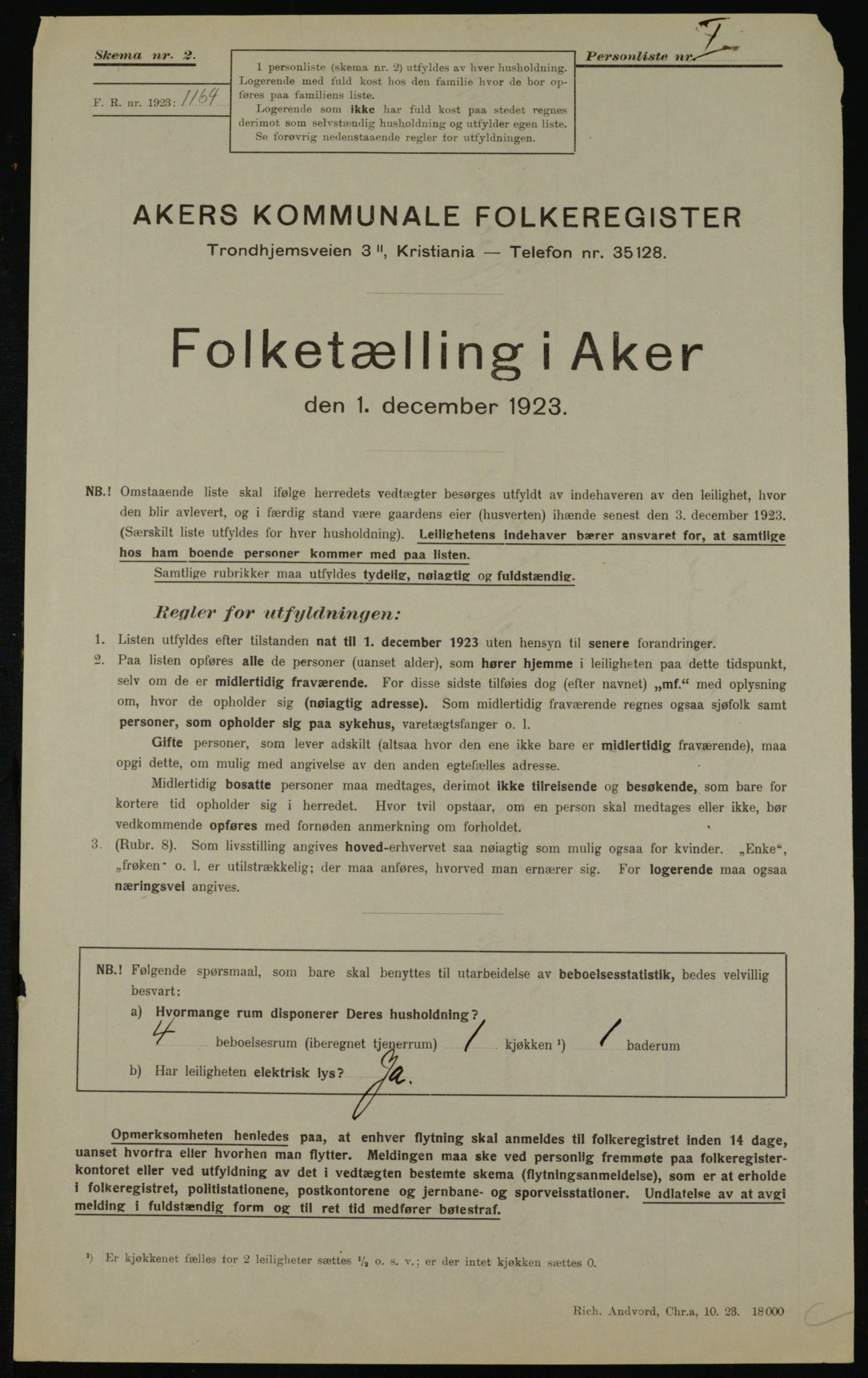 , Kommunal folketelling 1.12.1923 for Aker, 1923, s. 43436