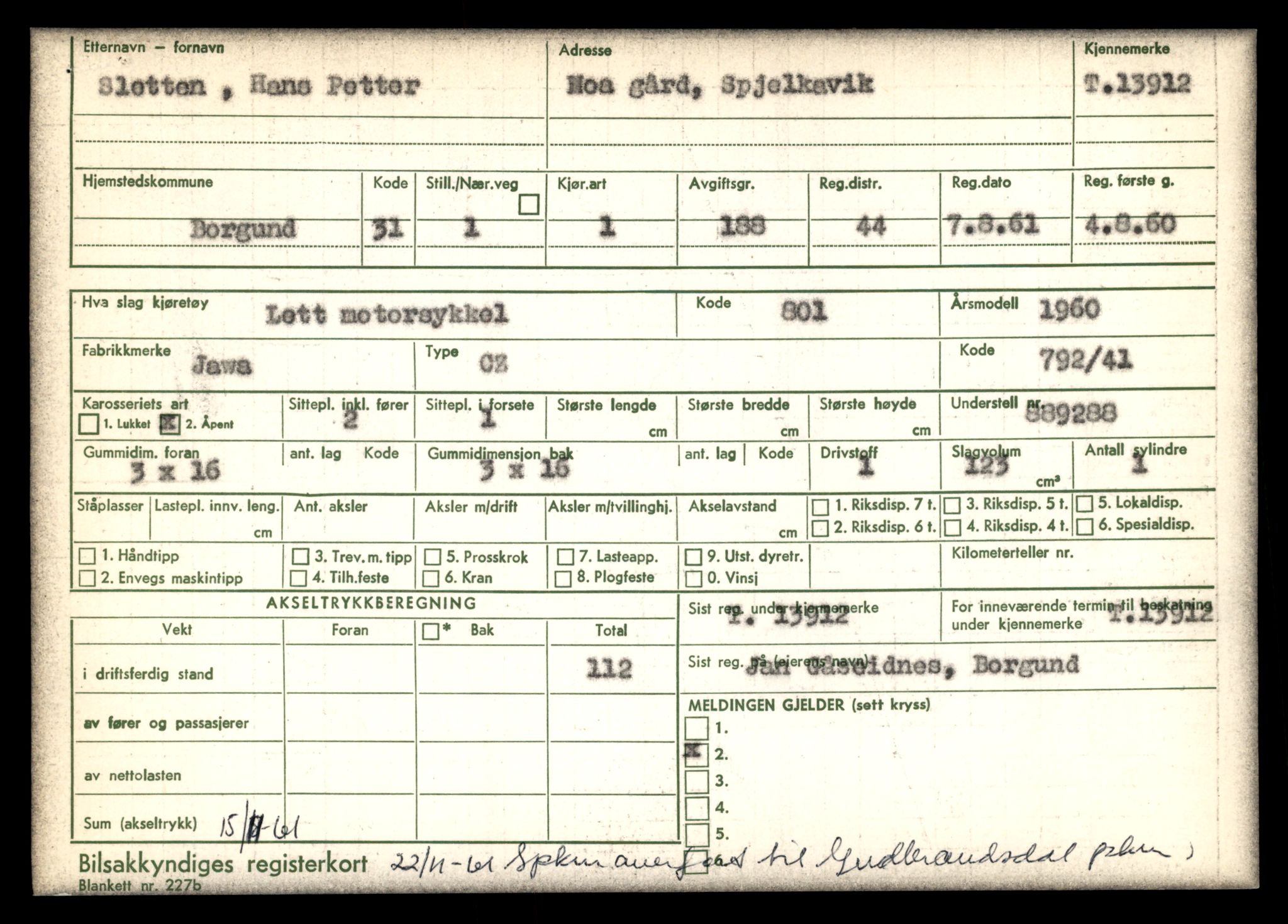 Møre og Romsdal vegkontor - Ålesund trafikkstasjon, AV/SAT-A-4099/F/Fe/L0042: Registreringskort for kjøretøy T 13906 - T 14079, 1927-1998, s. 97