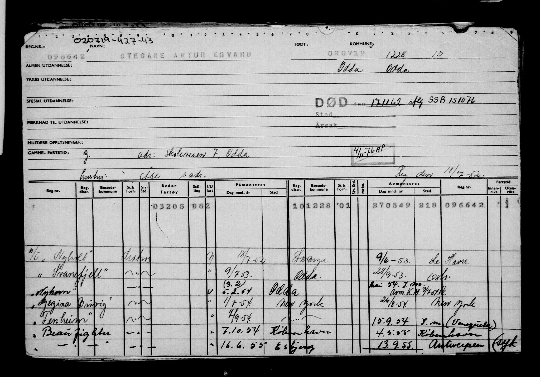 Direktoratet for sjømenn, AV/RA-S-3545/G/Gb/L0170: Hovedkort, 1919, s. 34