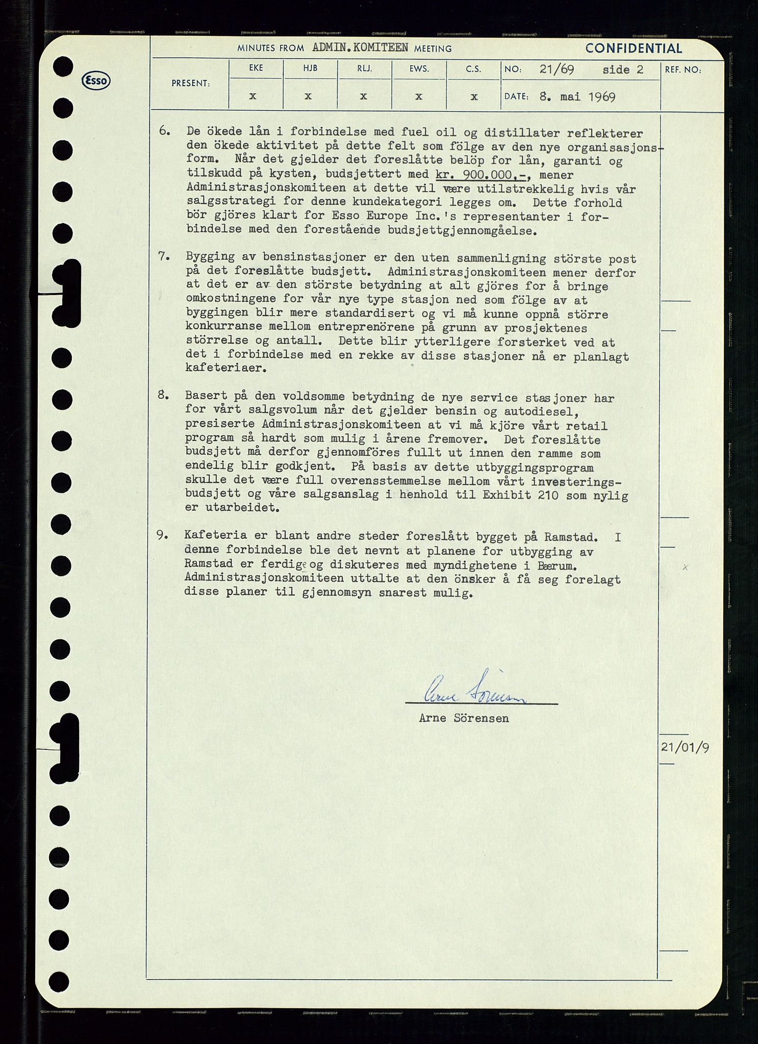 Pa 0982 - Esso Norge A/S, AV/SAST-A-100448/A/Aa/L0003/0001: Den administrerende direksjon Board minutes (styrereferater) og Bedriftforsamlingsprotokoll / Den administrerende direksjon Board minutes (styrereferater), 1969, s. 79
