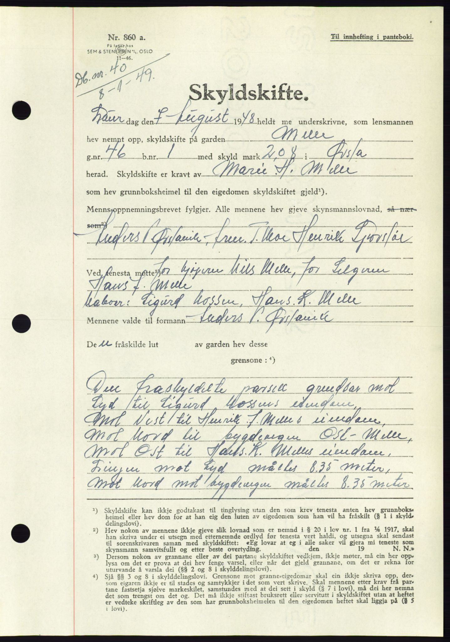 Søre Sunnmøre sorenskriveri, AV/SAT-A-4122/1/2/2C/L0083: Pantebok nr. 9A, 1948-1949, Dagboknr: 40/1949