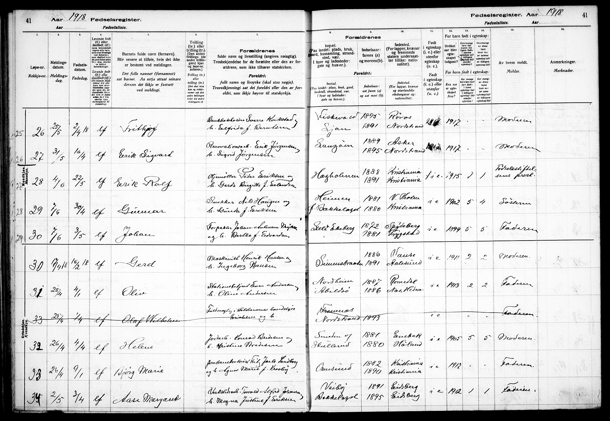 Nordstrand prestekontor Kirkebøker, AV/SAO-A-10362a/J/Ja/L0001: Fødselsregister nr. I 1, 1916-1924, s. 41