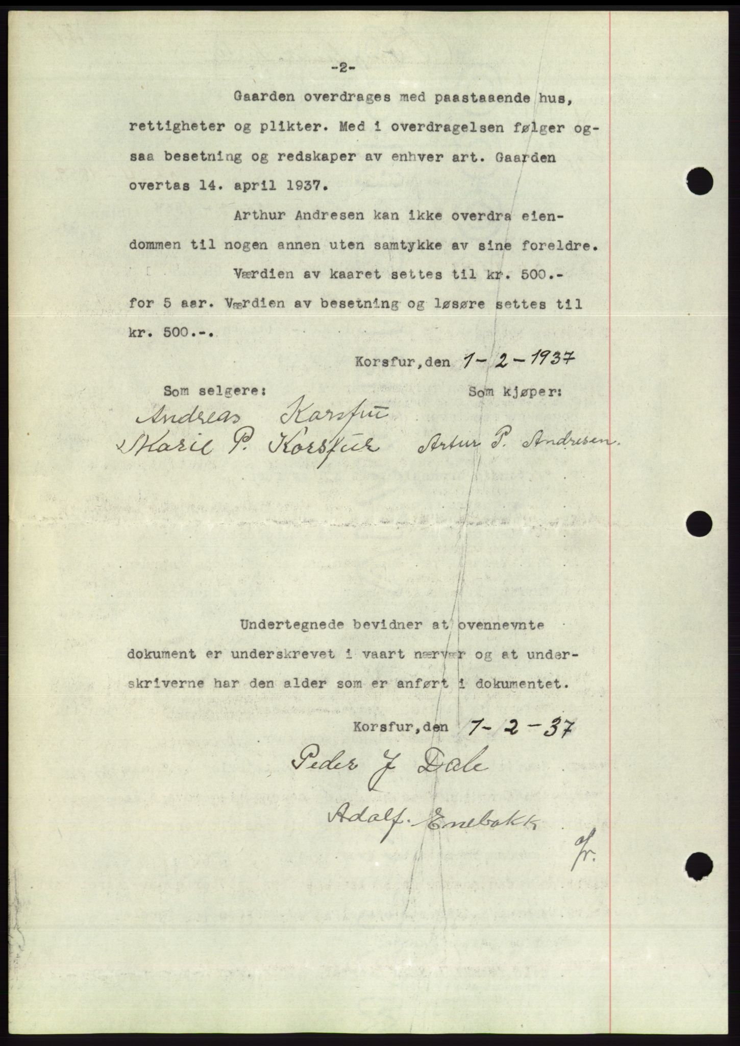 Søre Sunnmøre sorenskriveri, AV/SAT-A-4122/1/2/2C/L0062: Pantebok nr. 56, 1936-1937, Dagboknr: 184/1937