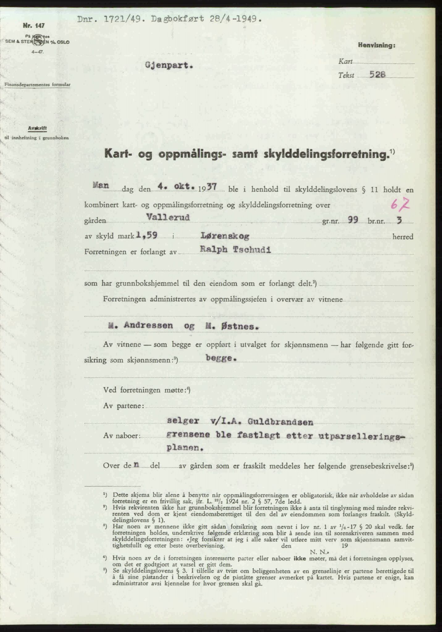 Nedre Romerike sorenskriveri, SAO/A-10469/G/Gb/Gbd/L0025: Pantebok nr. 25, 1949-1949, Dagboknr: 1721/1949