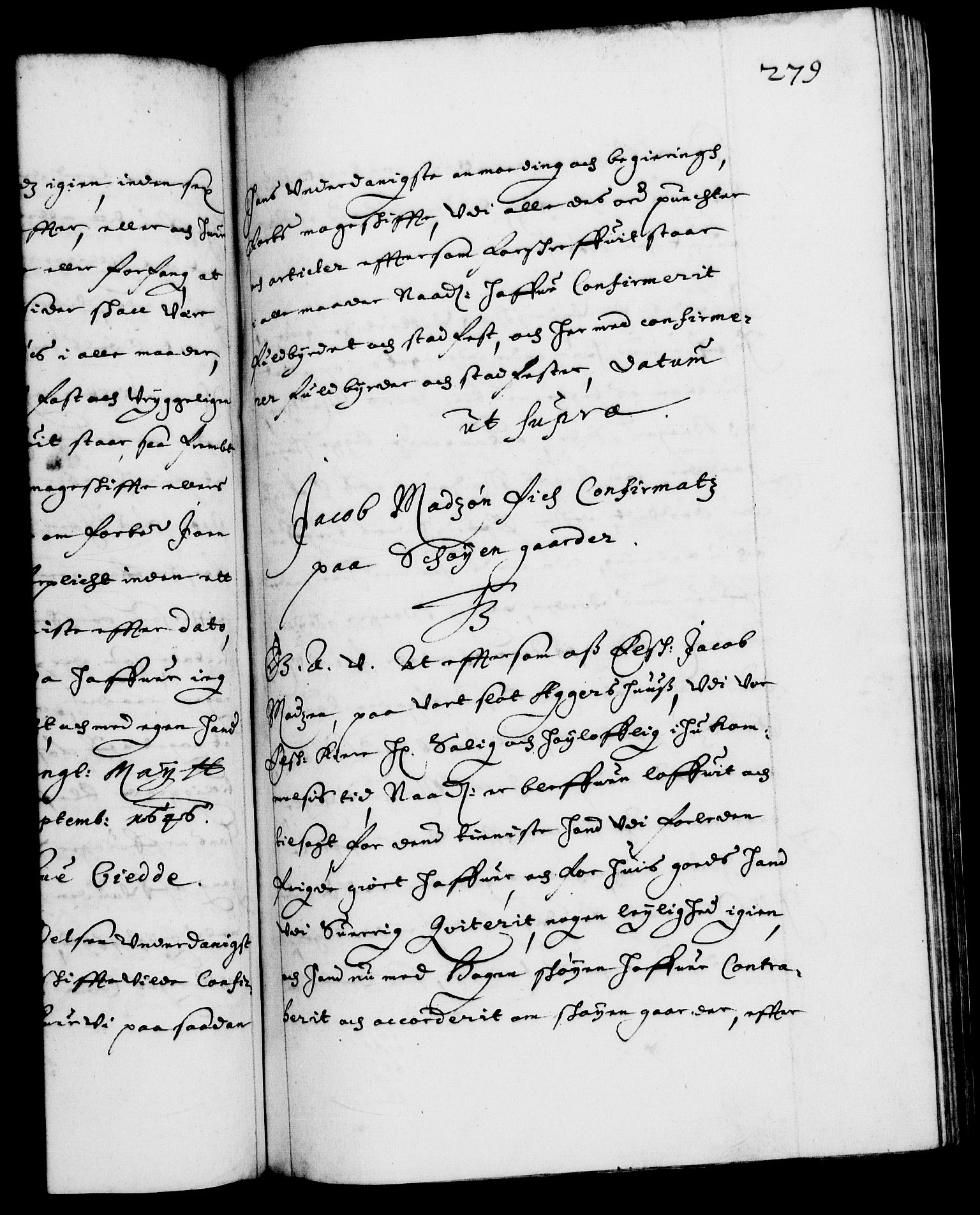 Danske Kanselli 1572-1799, RA/EA-3023/F/Fc/Fca/Fcaa/L0007: Norske registre (mikrofilm), 1648-1650, s. 279a