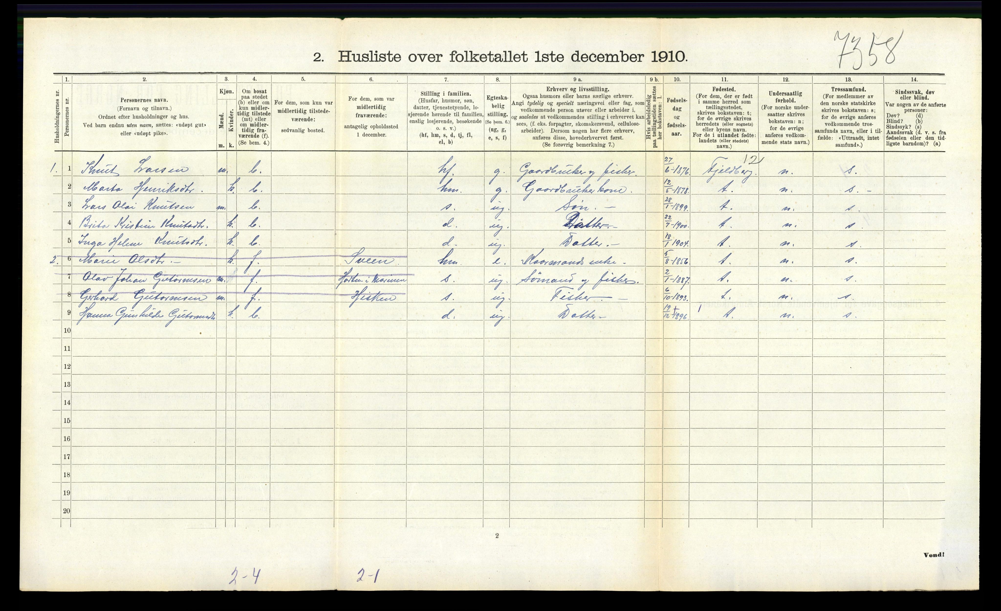 RA, Folketelling 1910 for 1218 Finnås herred, 1910, s. 509