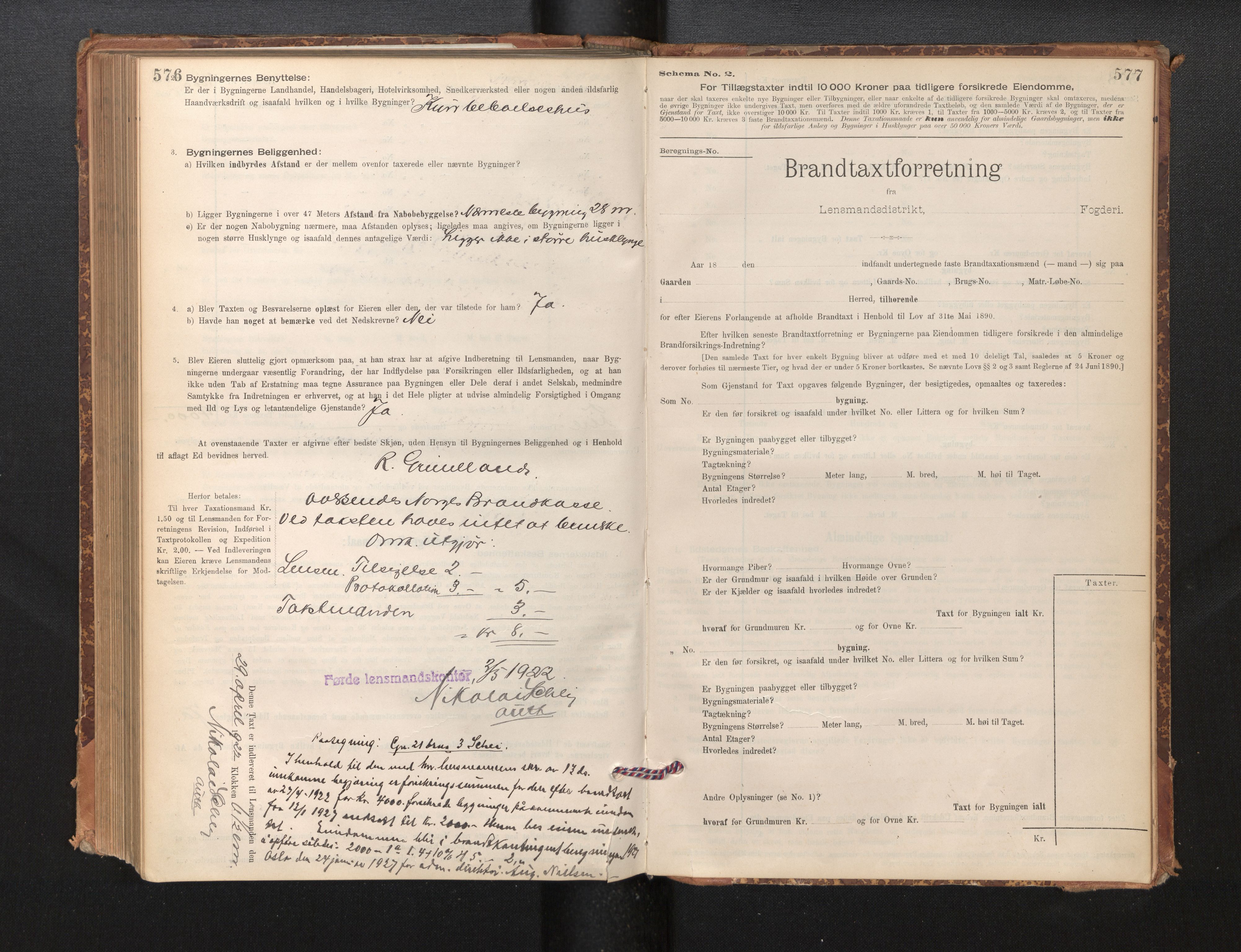 Lensmannen i Førde, AV/SAB-A-27401/0012/L0008: Branntakstprotokoll, skjematakst, 1895-1922, s. 576-577