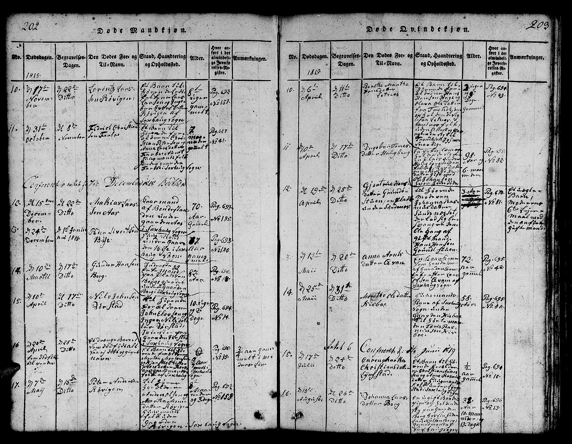 Ministerialprotokoller, klokkerbøker og fødselsregistre - Nord-Trøndelag, AV/SAT-A-1458/730/L0298: Klokkerbok nr. 730C01, 1816-1849, s. 202-203