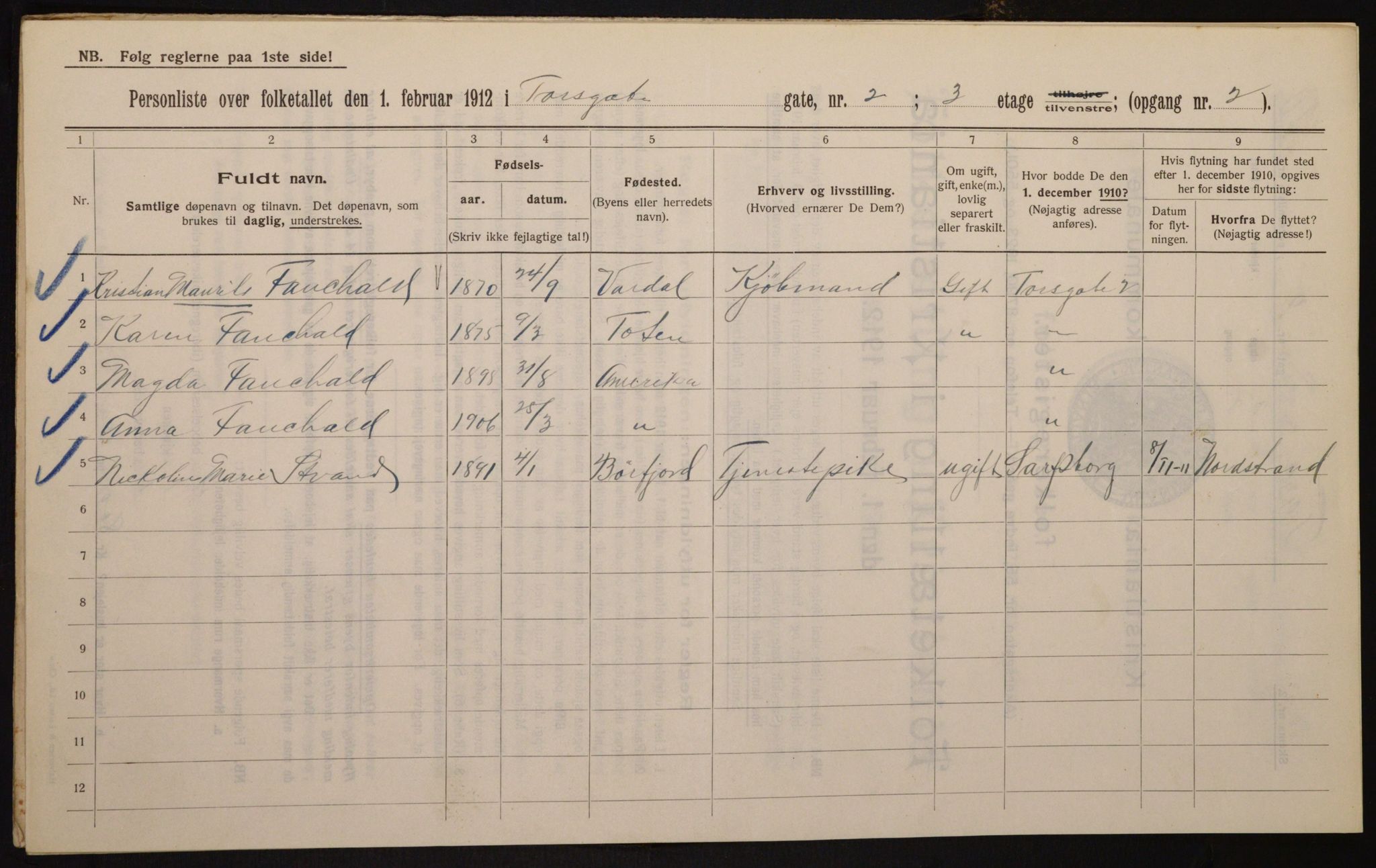 OBA, Kommunal folketelling 1.2.1912 for Kristiania, 1912, s. 114326